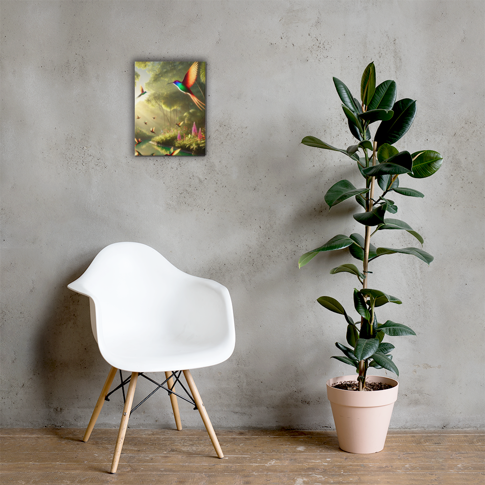 Levendige Canvas Wanddecoratie - Tropische Kolibrie in Bloei