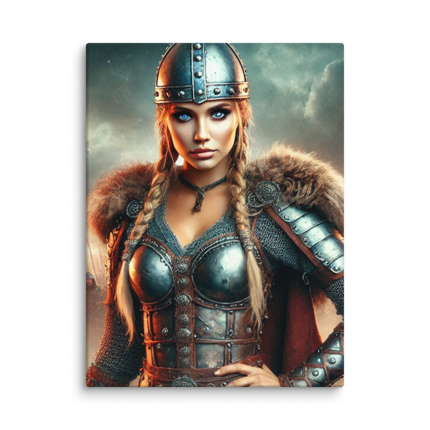 Vikingvrouw Canvas Schilderij - Stoer en Krachtig Wanddecoratie - Premium Kwaliteit -Scandinavische Kunst