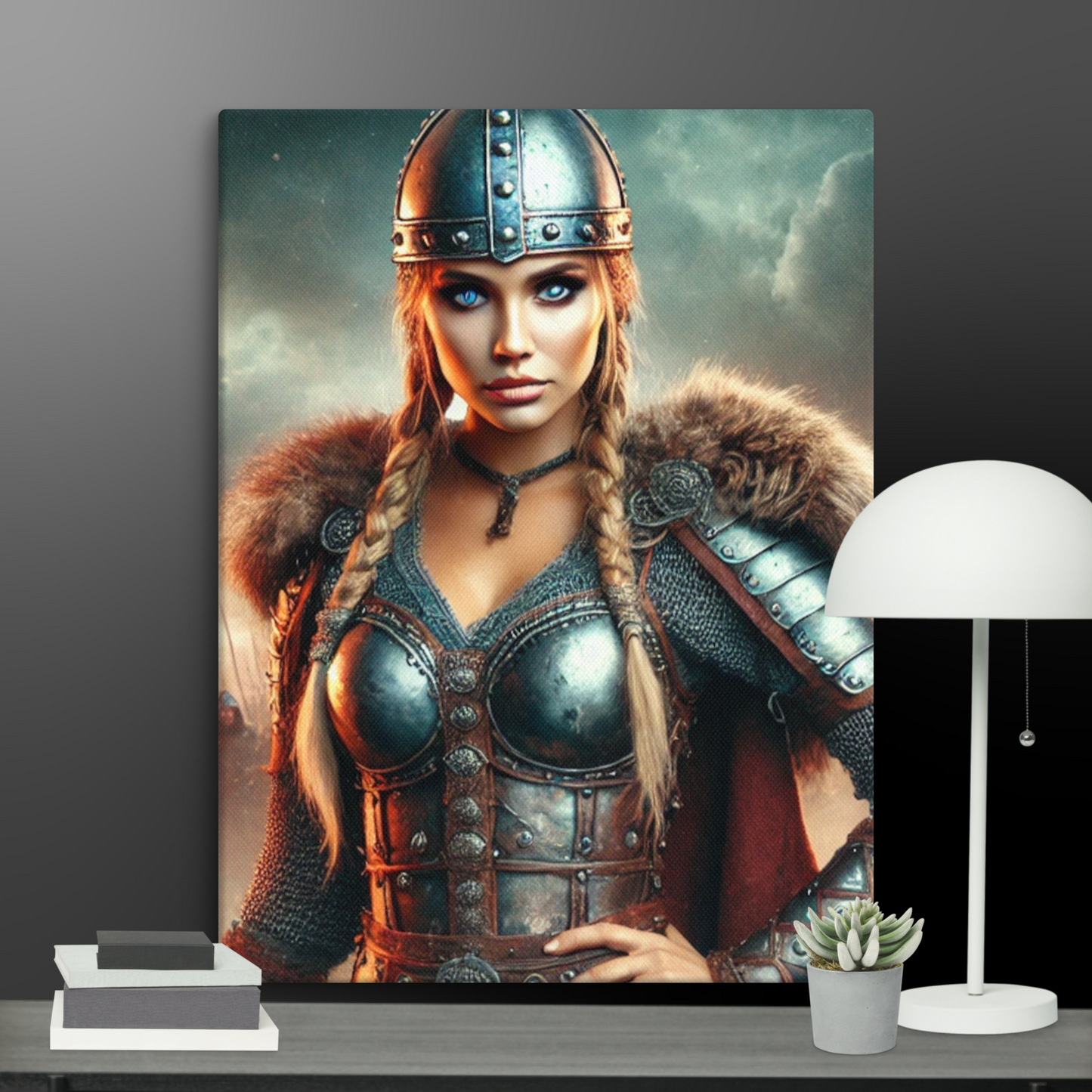 Vikingvrouw Canvas Schilderij - Stoer en Krachtig Wanddecoratie - Premium Kwaliteit -Scandinavische Kunst