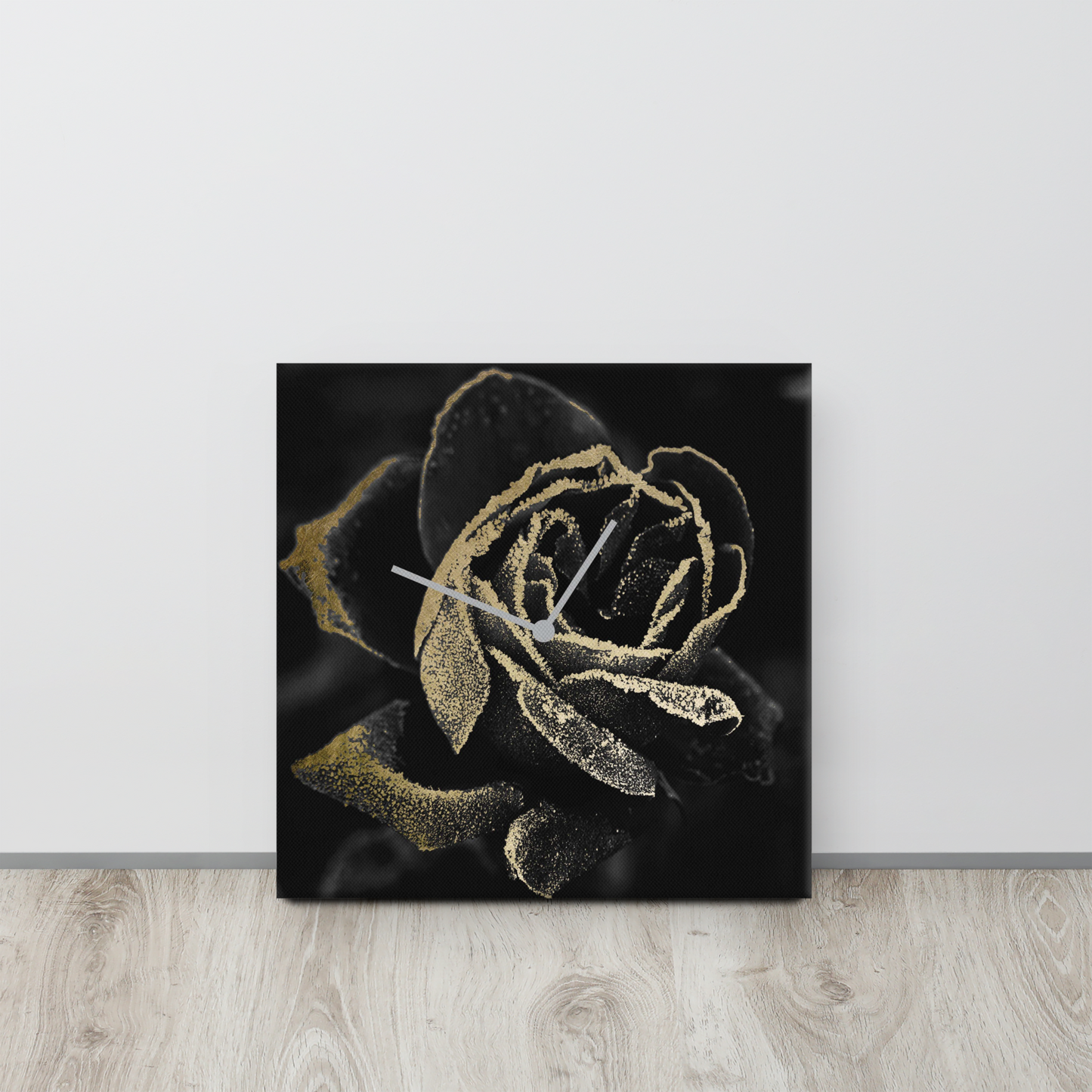 Black Rose Wandklok met Bladgoud – Luxe Acrylglas Klok van Unique Treasure