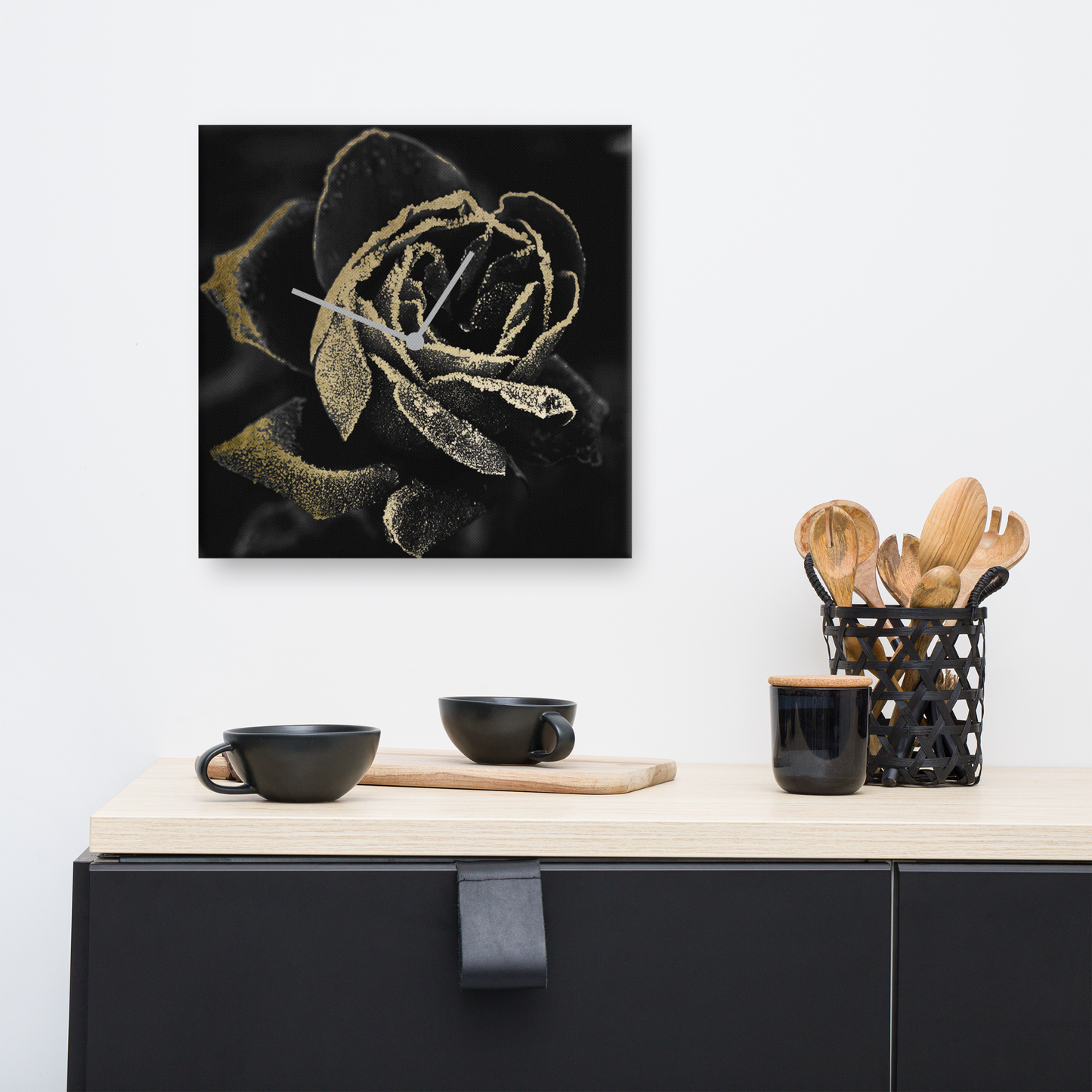 Black Rose Wandklok met Bladgoud – Luxe Acrylglas Klok van Unique Treasure