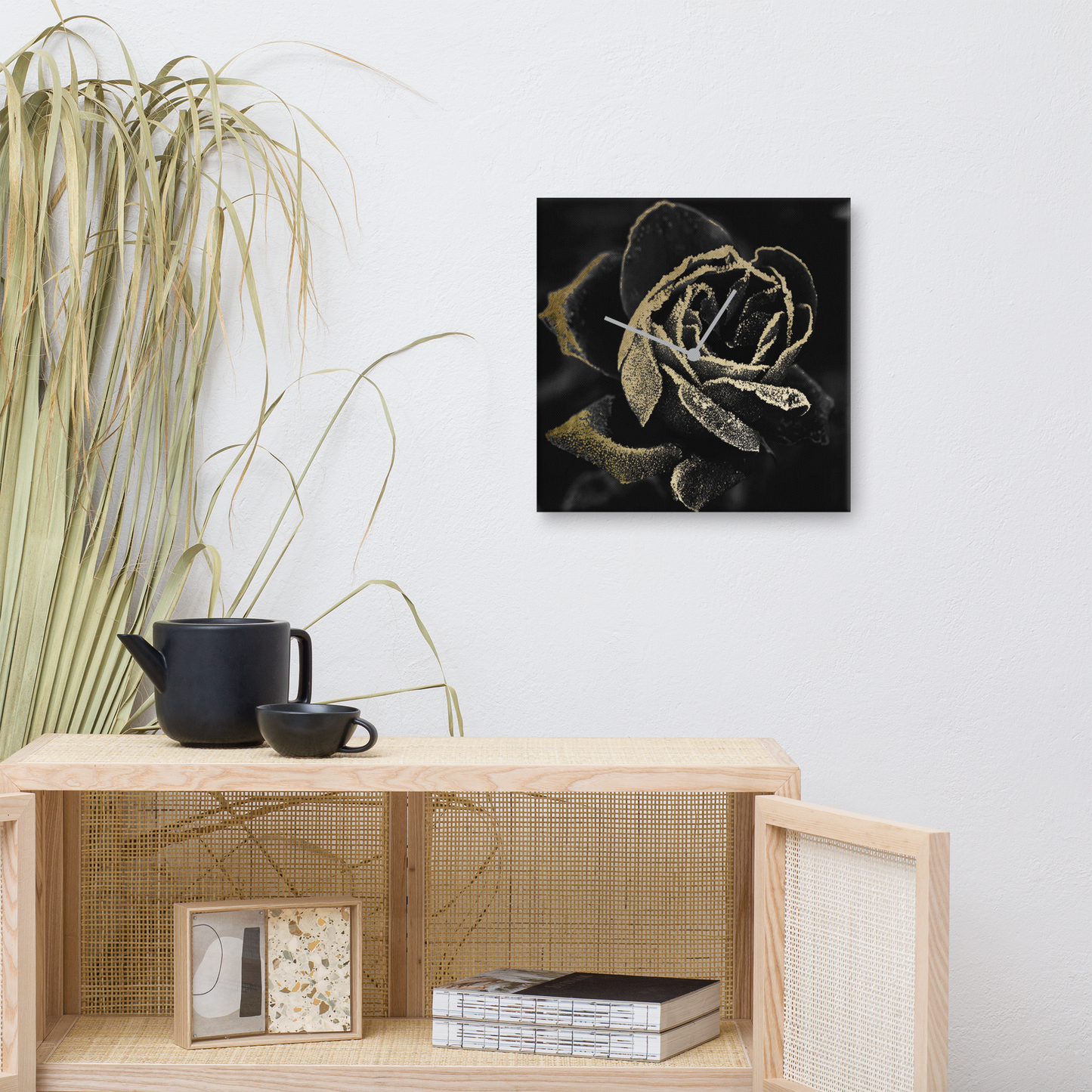 Black Rose Wandklok met Bladgoud – Luxe Acrylglas Klok van Unique Treasure