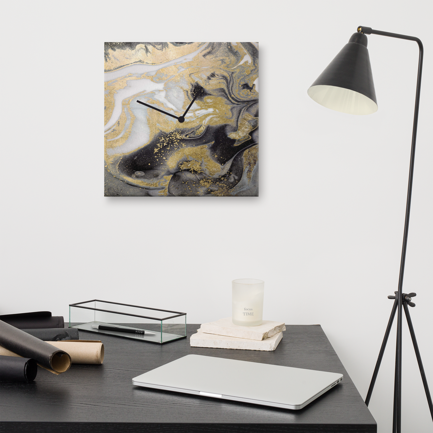 Acrylglas wandklok “Lux Auriga” met bladgoud – modern design klok