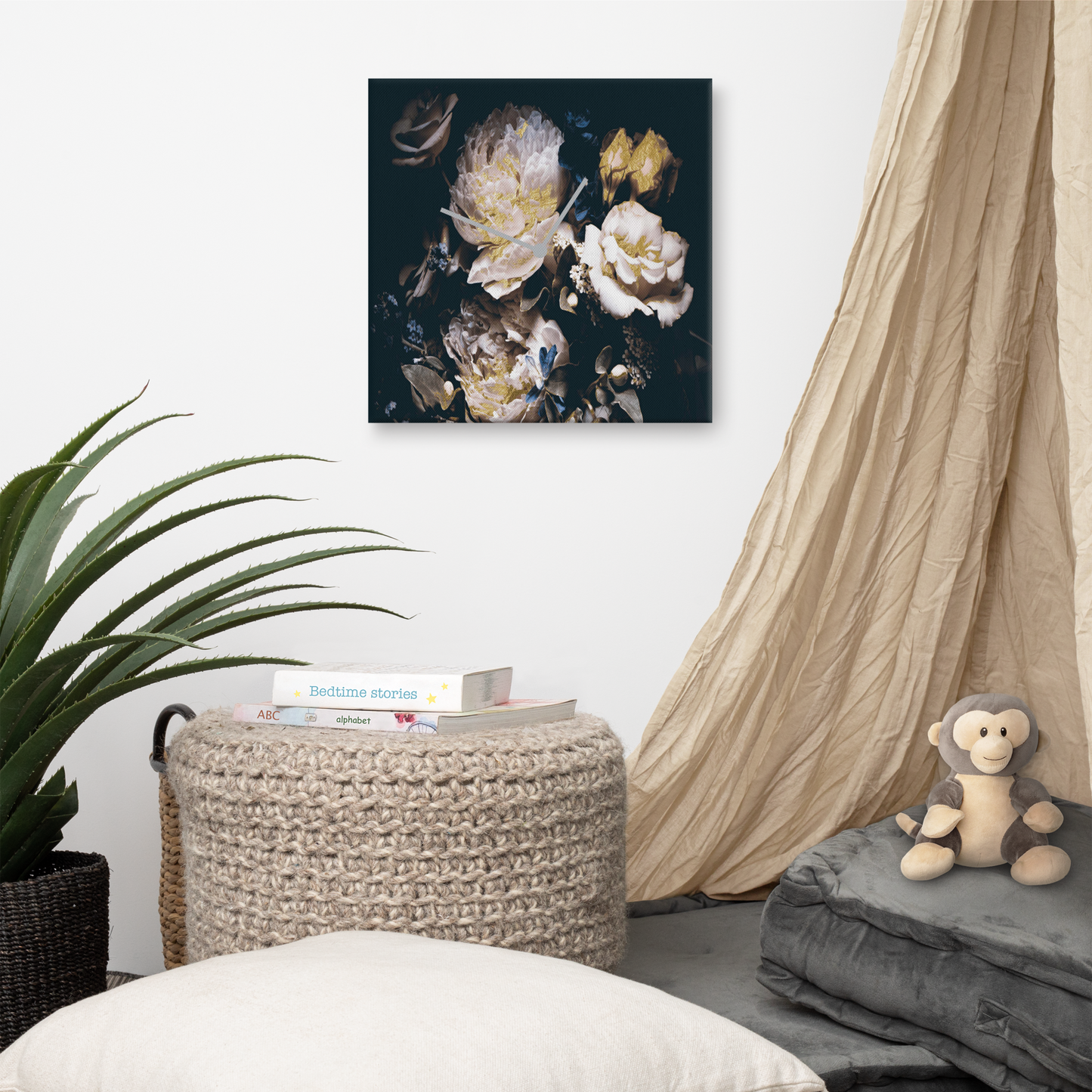 Golden Flower acrylglas wandklok met bladgoud – luxe designklok