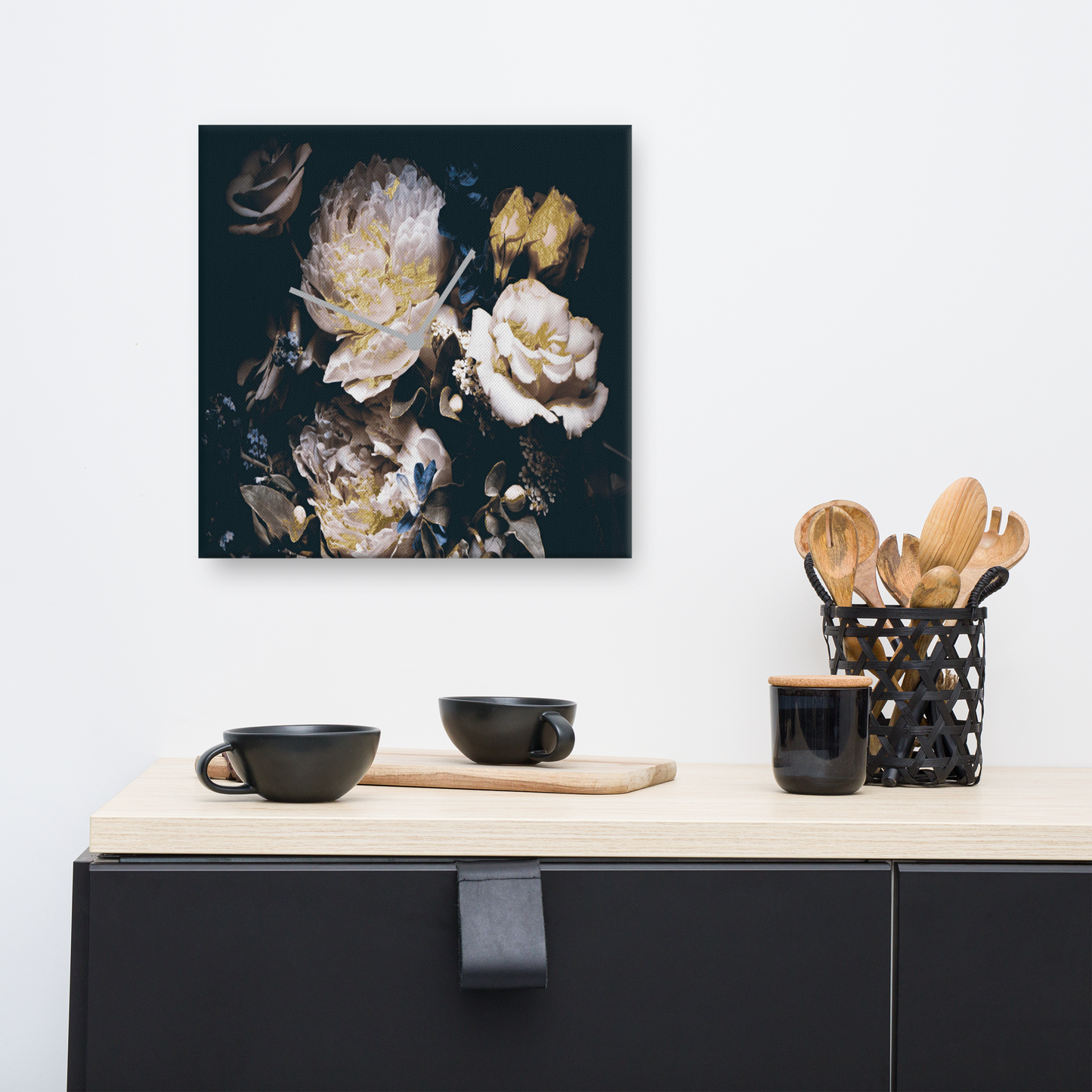 Golden Flower acrylglas wandklok met bladgoud – luxe designklok