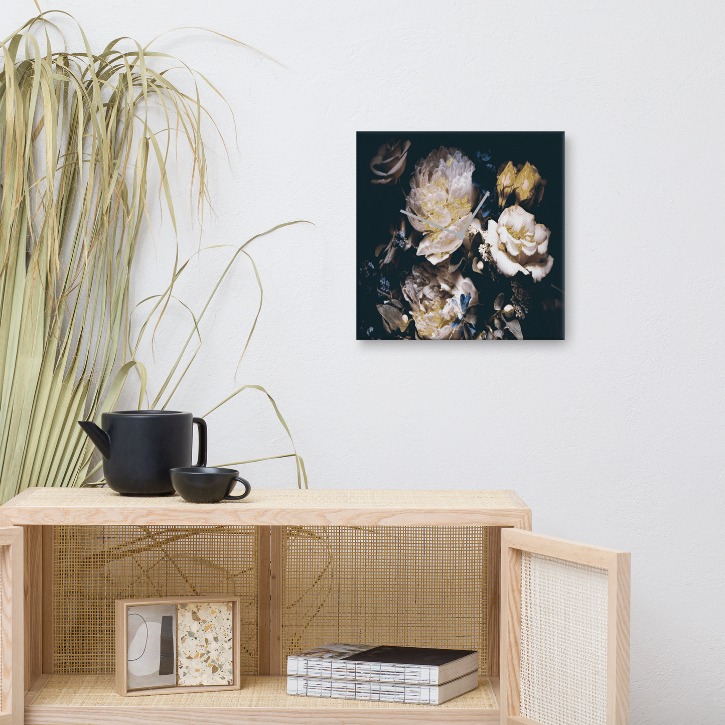 Golden Flower acrylglas wandklok met bladgoud – luxe designklok