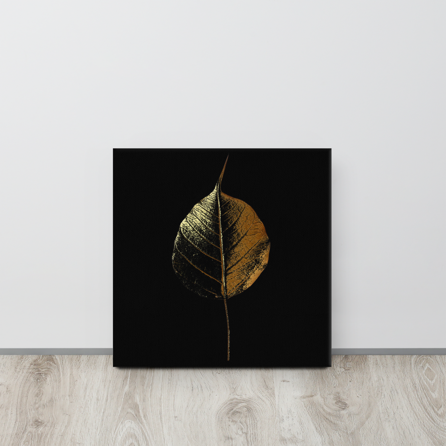 Acrylglas Kunstwerk met Bladgoud – Goudkleurig Blad op Zwarte Achtergrond – Luxe Wanddecoratie | Uniek Design