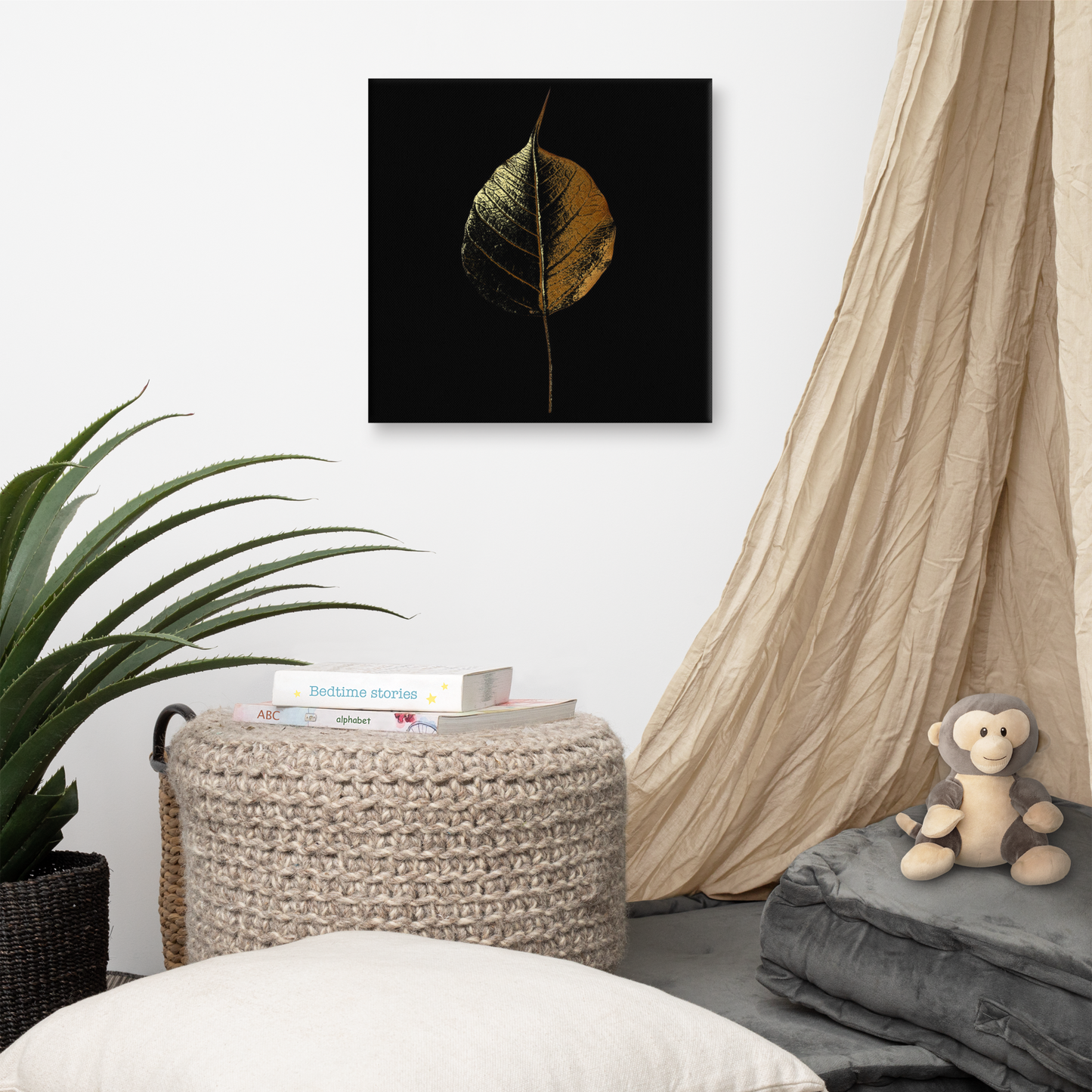 Acrylglas Kunstwerk met Bladgoud – Goudkleurig Blad op Zwarte Achtergrond – Luxe Wanddecoratie | Uniek Design