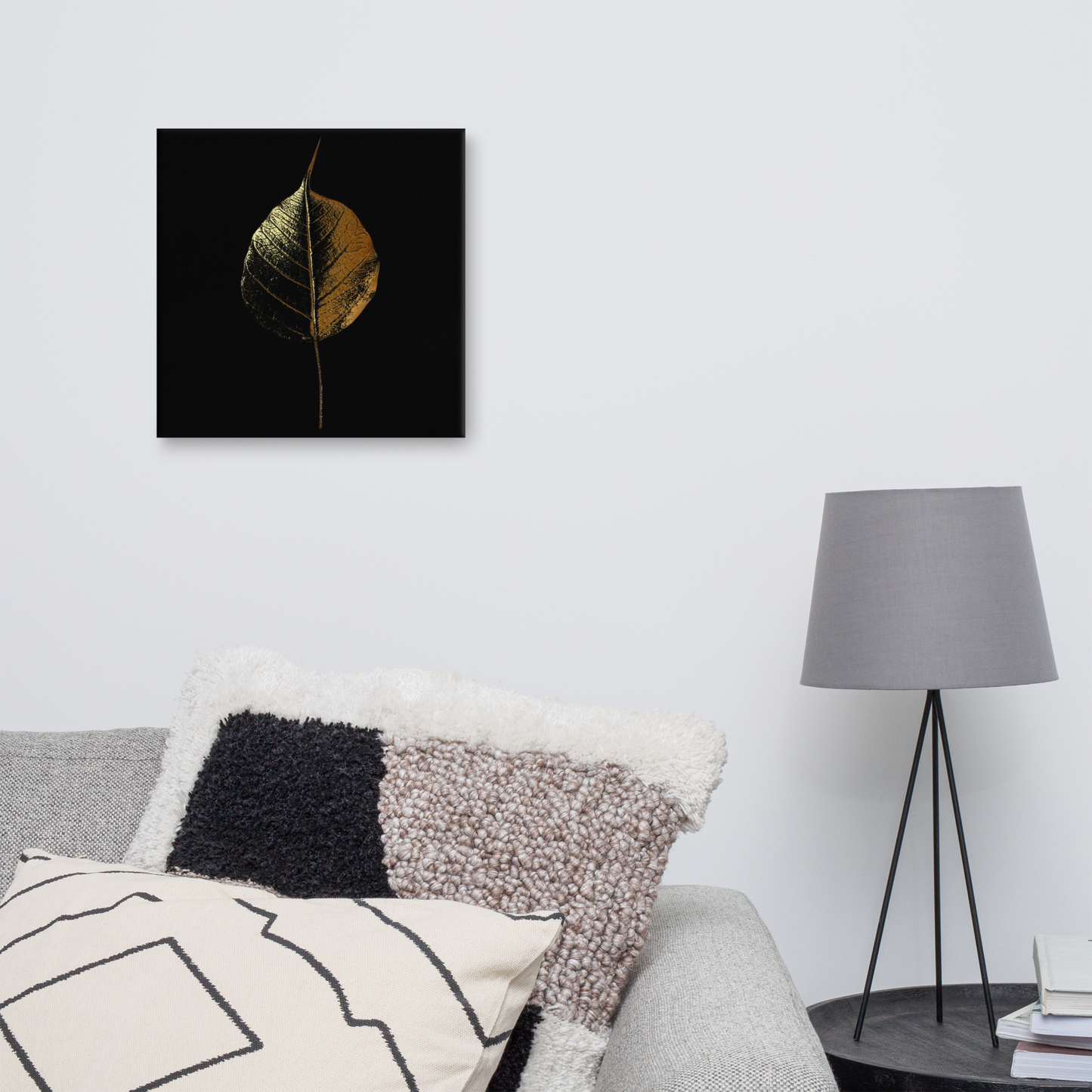 Acrylglas Kunstwerk met Bladgoud – Goudkleurig Blad op Zwarte Achtergrond – Luxe Wanddecoratie | Uniek Design