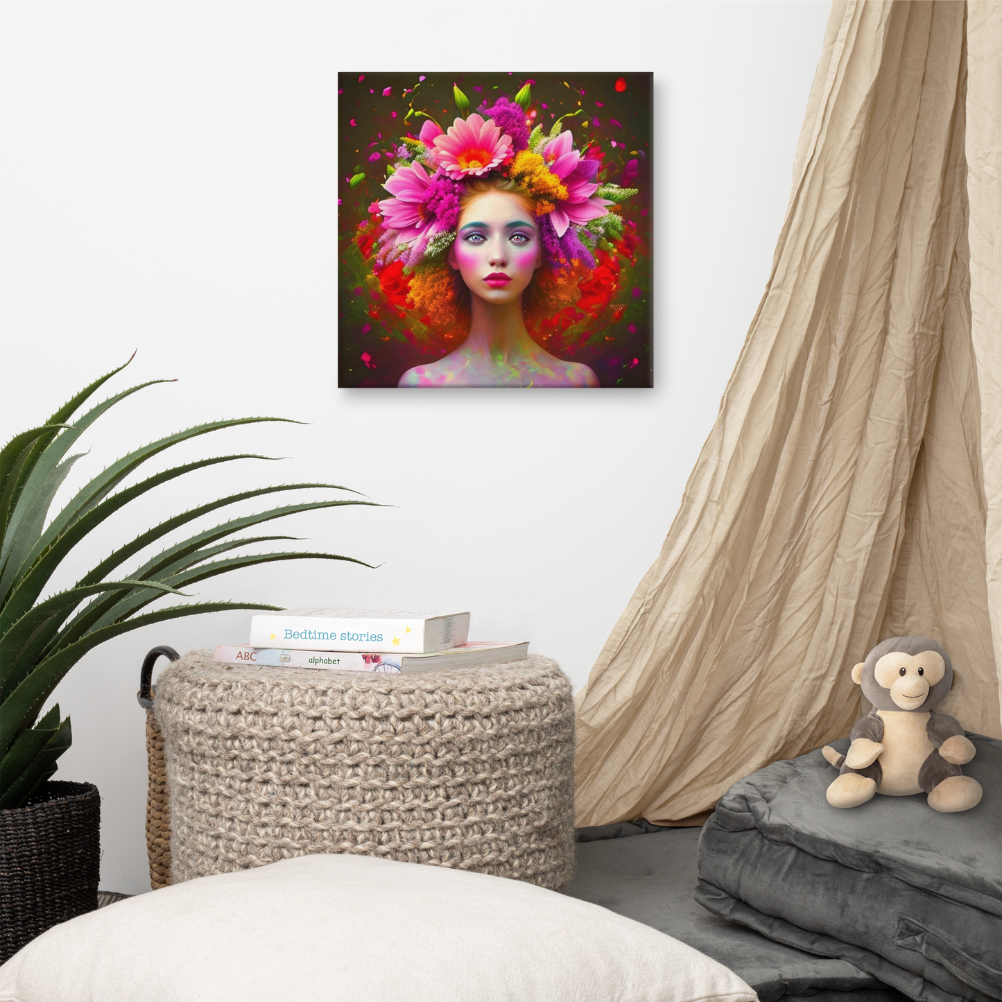 Prachtige Acrylglas Schilderij “Flower Woman I” – Vrouw met Bloemen in Haar