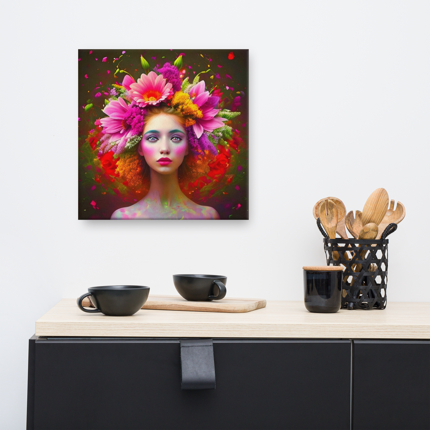 Prachtige Acrylglas Schilderij “Flower Woman I” – Vrouw met Bloemen in Haar