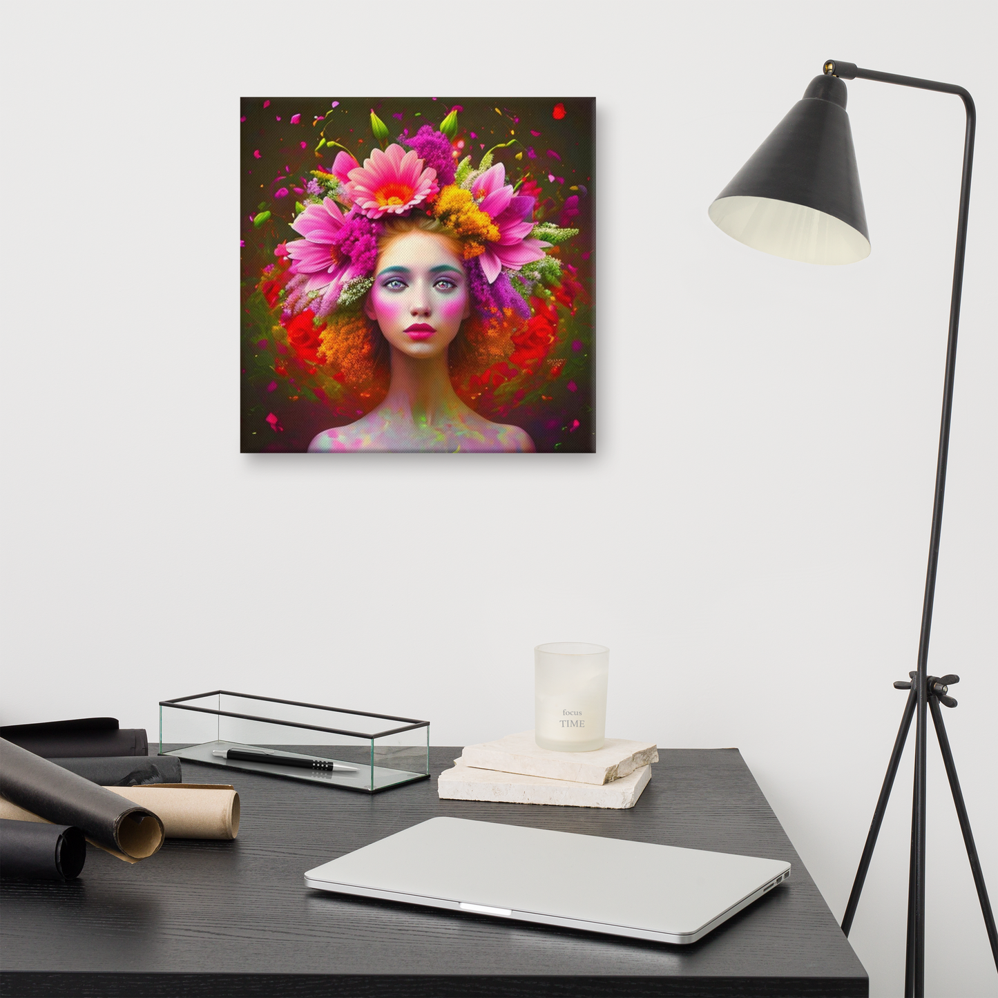Prachtige Acrylglas Schilderij “Flower Woman I” – Vrouw met Bloemen in Haar