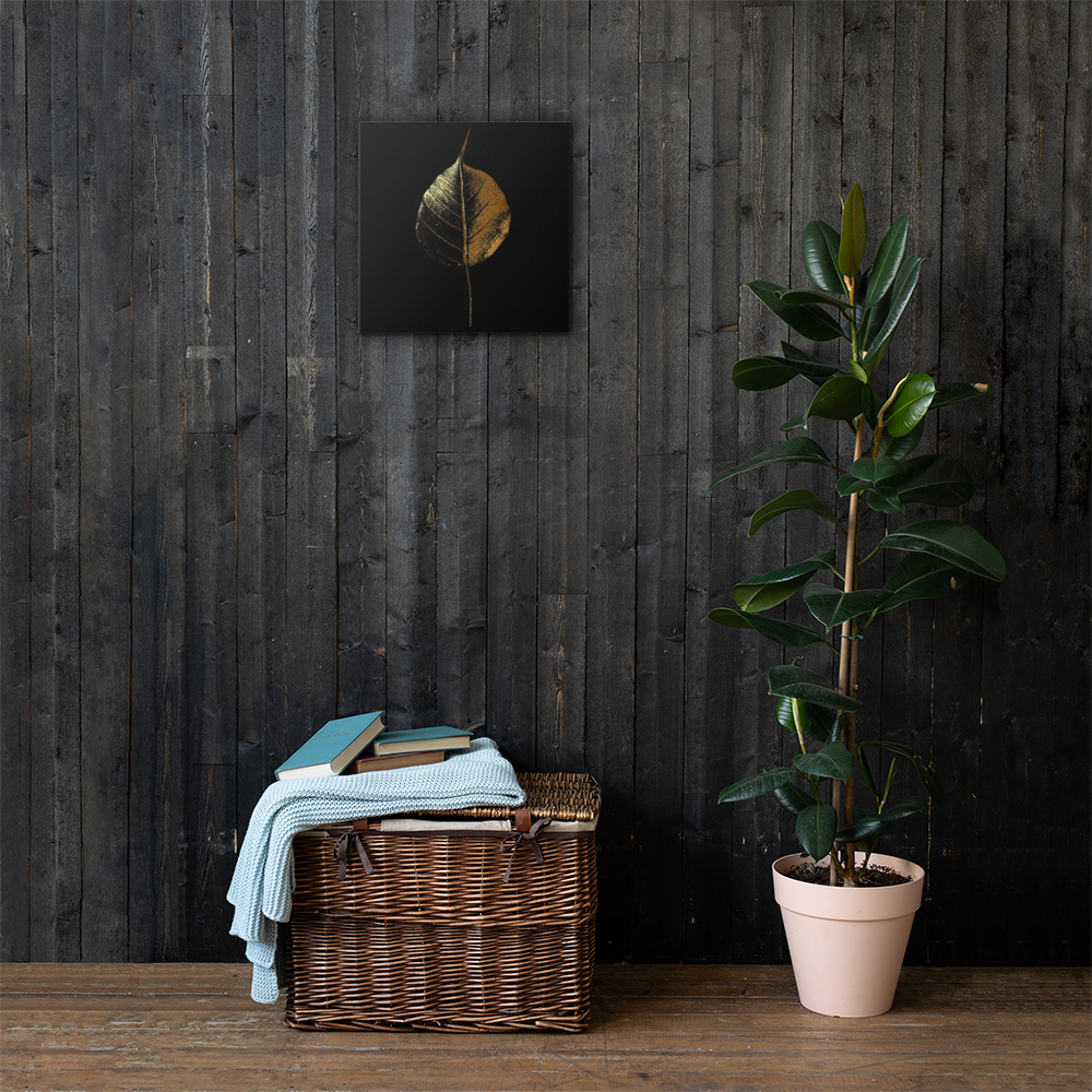 Acrylglas Kunstwerk met Bladgoud – Goudkleurig Blad op Zwarte Achtergrond – Luxe Wanddecoratie | Uniek Design