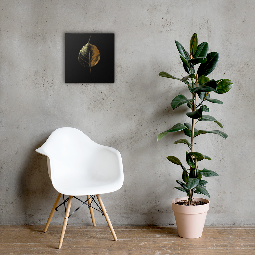 Acrylglas Kunstwerk met Bladgoud – Goudkleurig Blad op Zwarte Achtergrond – Luxe Wanddecoratie | Uniek Design