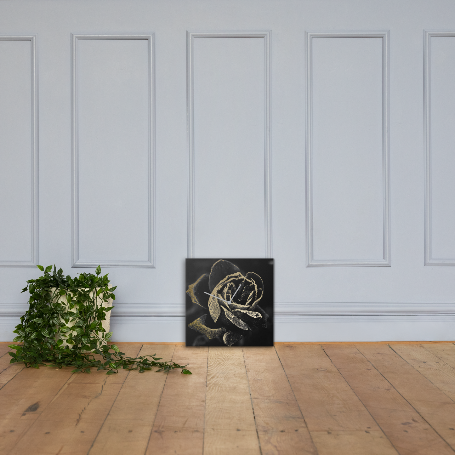 Black Rose Wandklok met Bladgoud – Luxe Acrylglas Klok van Unique Treasure