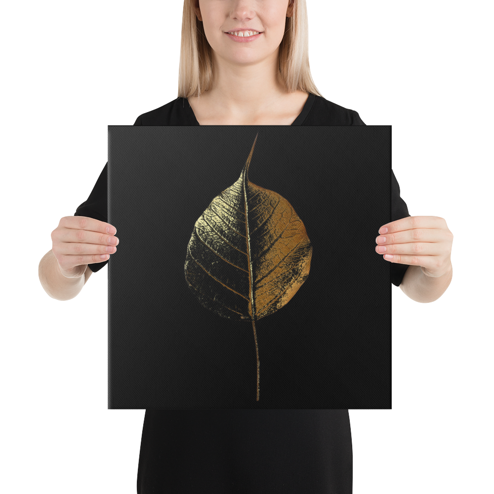 Acrylglas Kunstwerk met Bladgoud – Goudkleurig Blad op Zwarte Achtergrond – Luxe Wanddecoratie | Uniek Design