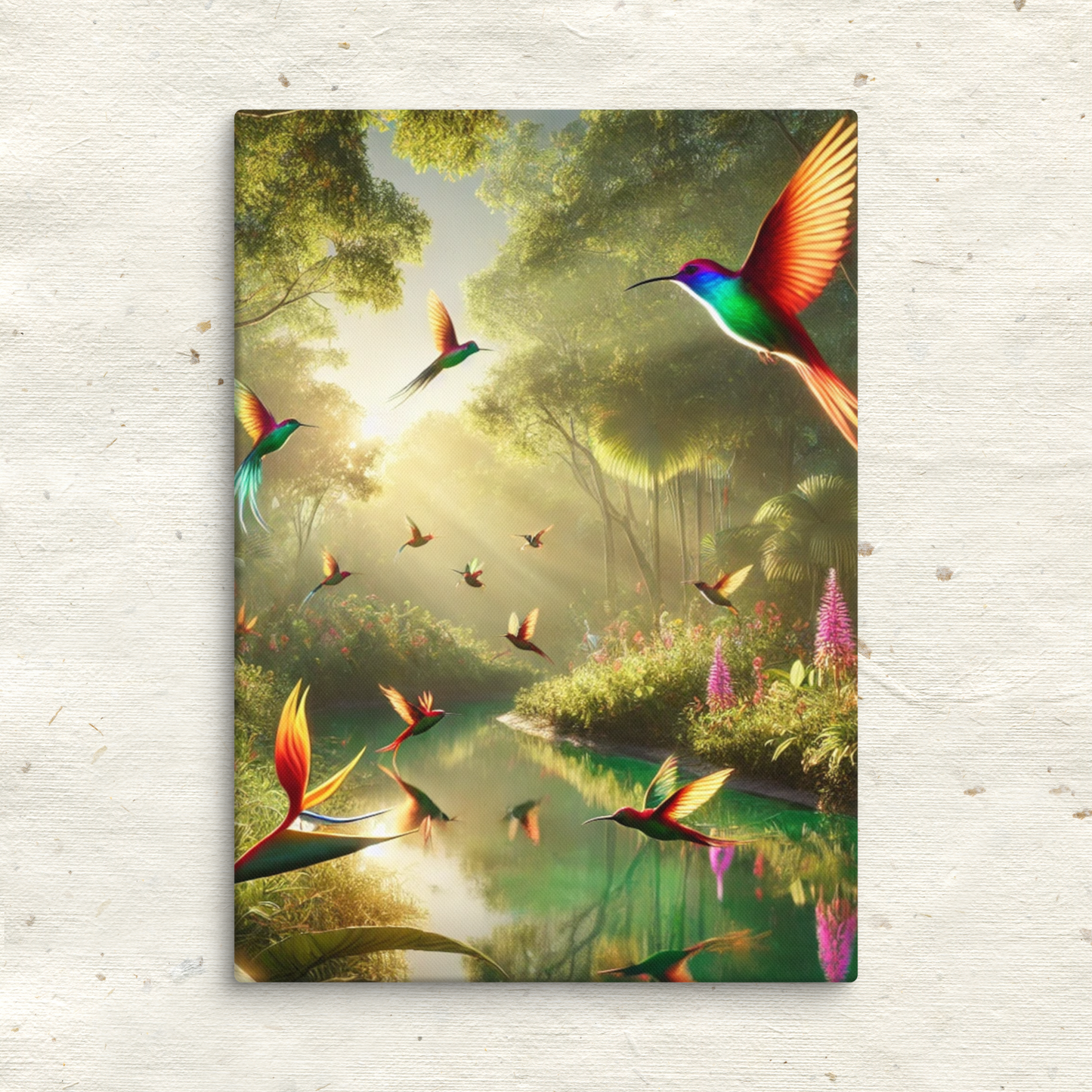 Levendige Canvas Wanddecoratie - Tropische Kolibrie in Bloei