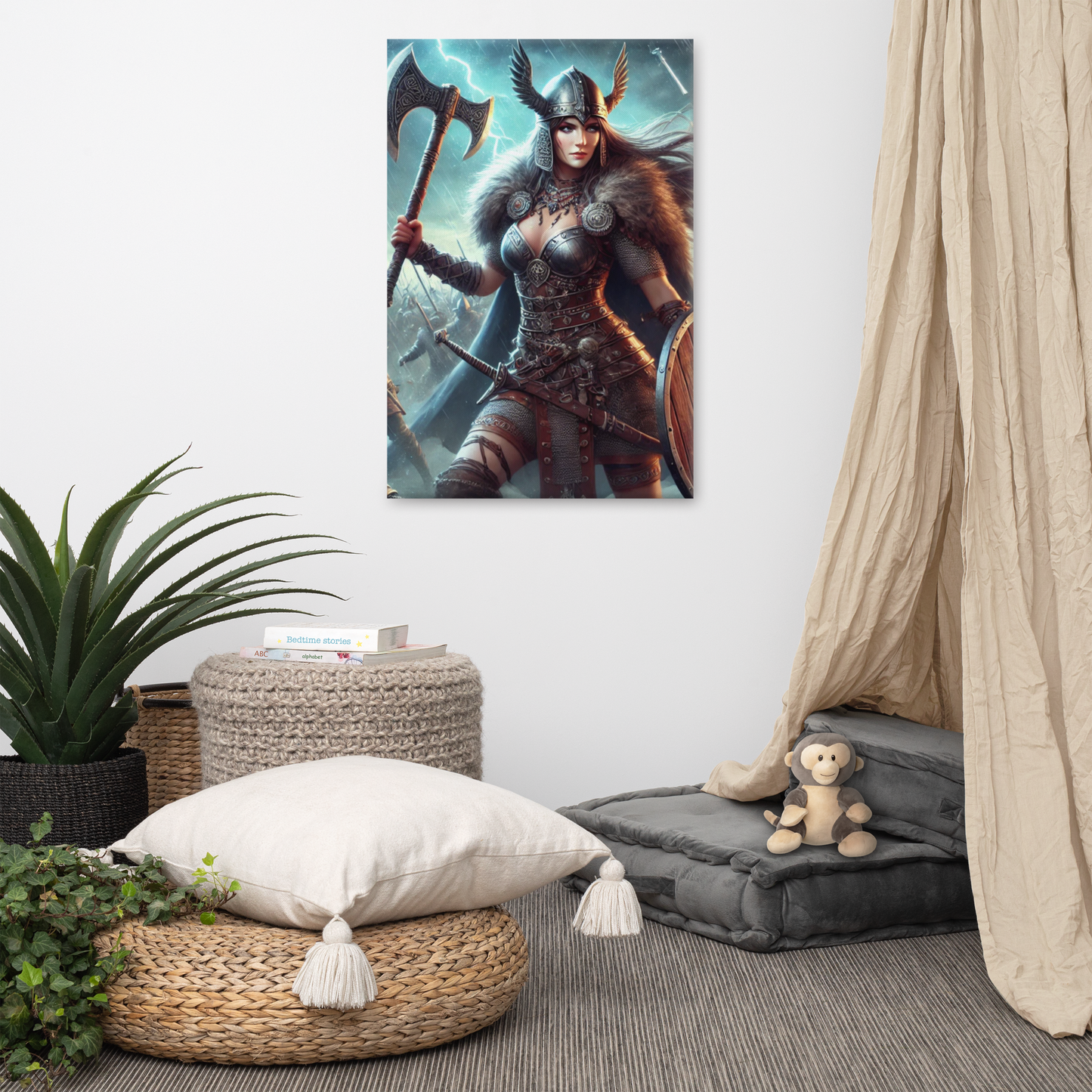 Vikingvrouw Canvas Schilderij - Stoer en Uniek Wanddecoratie - Premium Kwaliteit