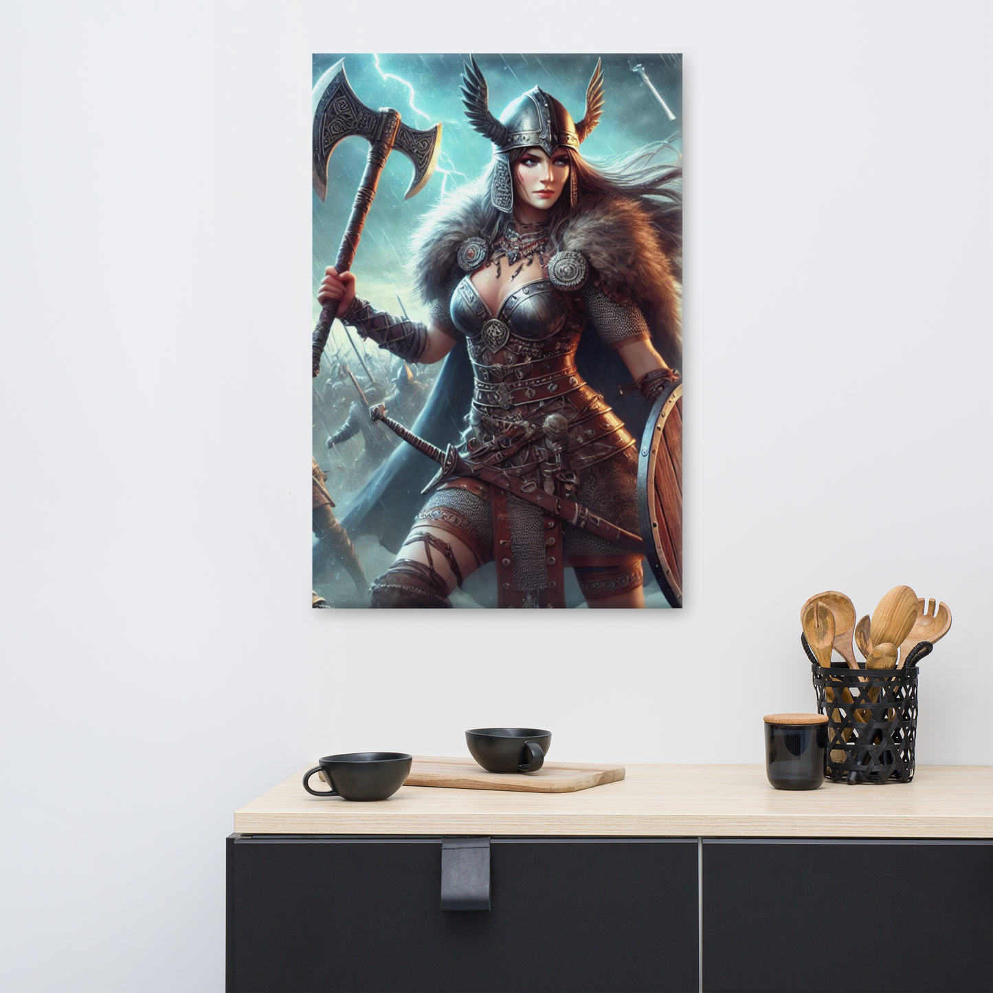 Vikingvrouw Canvas Schilderij - Stoer en Uniek Wanddecoratie - Premium Kwaliteit