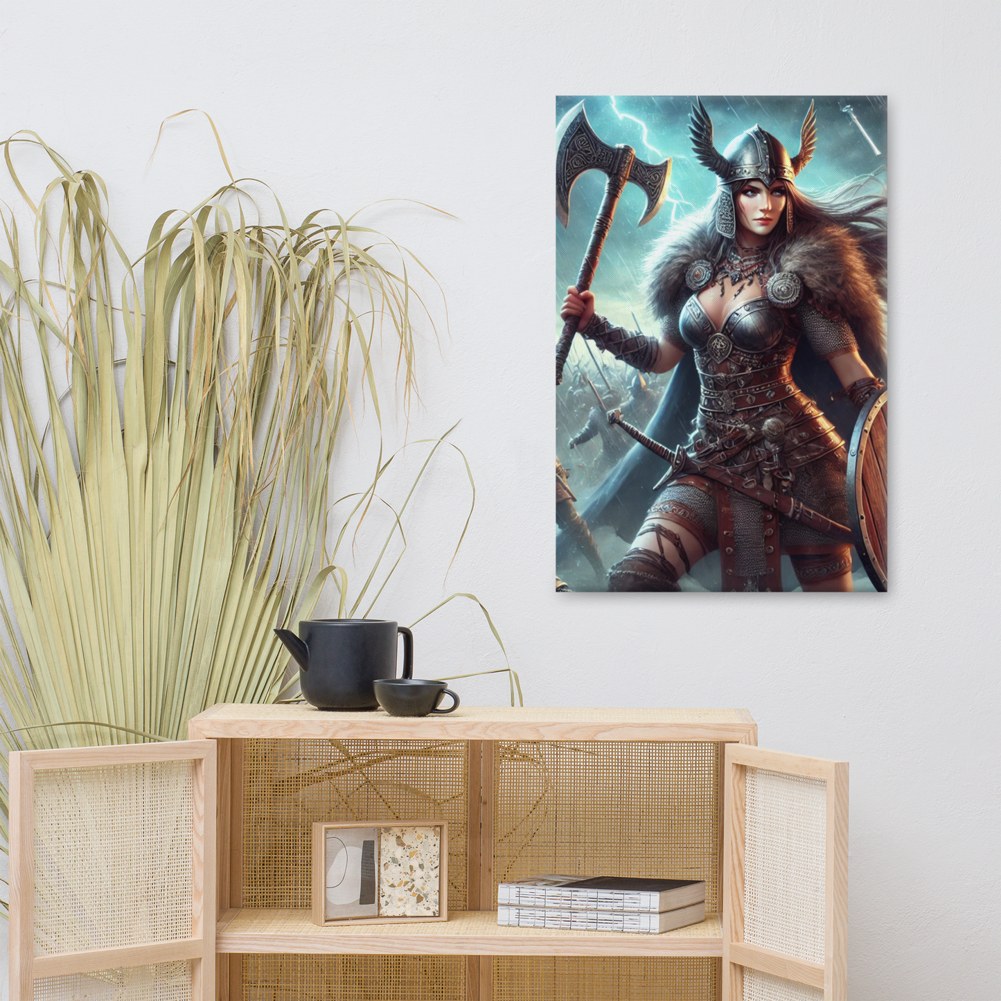 Vikingvrouw Canvas Schilderij - Stoer en Uniek Wanddecoratie - Premium Kwaliteit