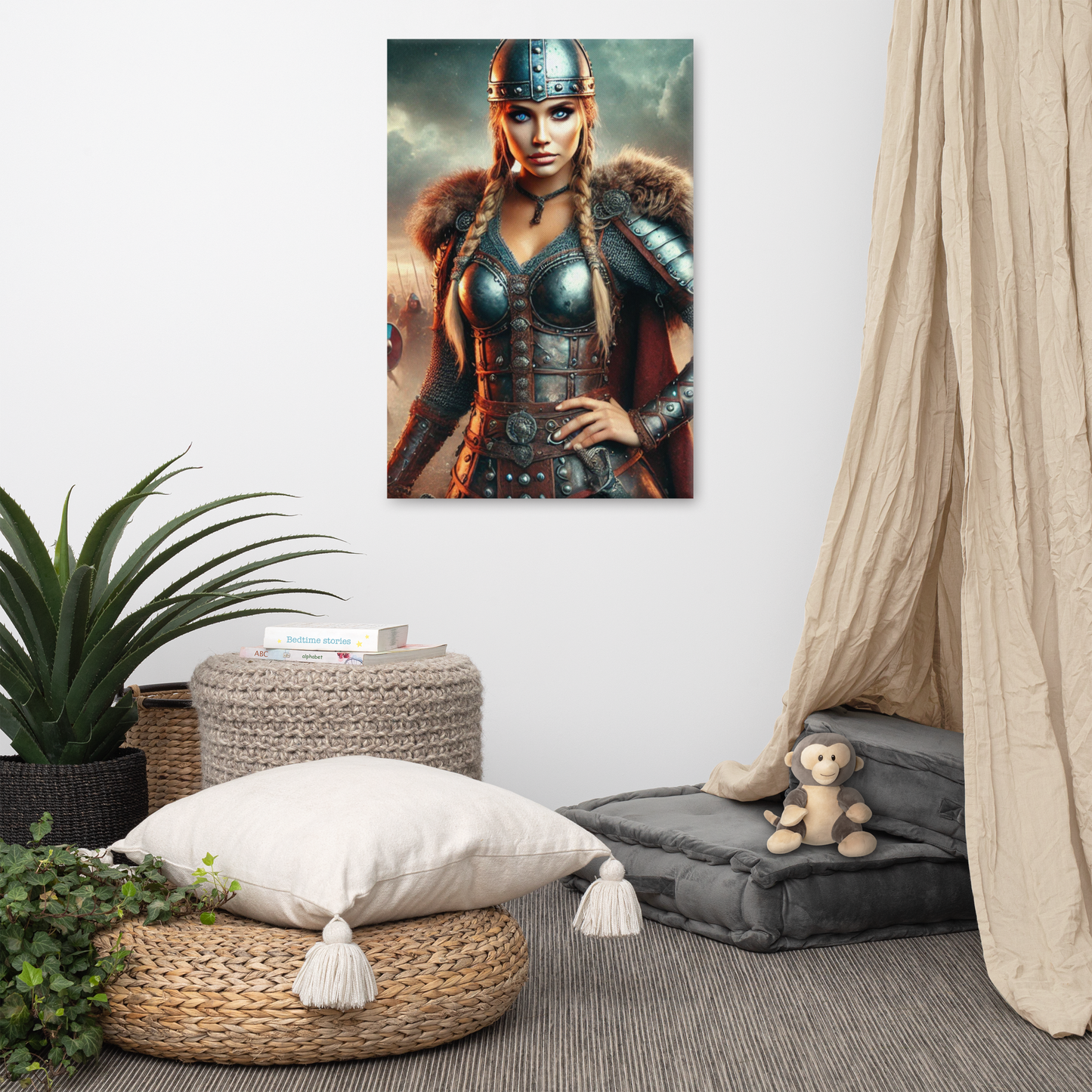 Vikingvrouw Canvas Schilderij - Stoer en Krachtig Wanddecoratie - Premium Kwaliteit -Scandinavische Kunst