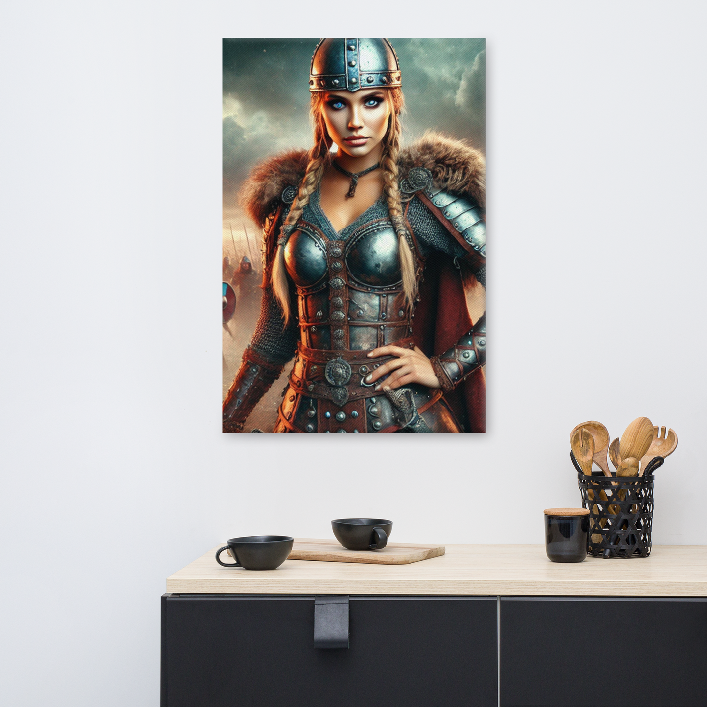 Vikingvrouw Canvas Schilderij - Stoer en Krachtig Wanddecoratie - Premium Kwaliteit -Scandinavische Kunst