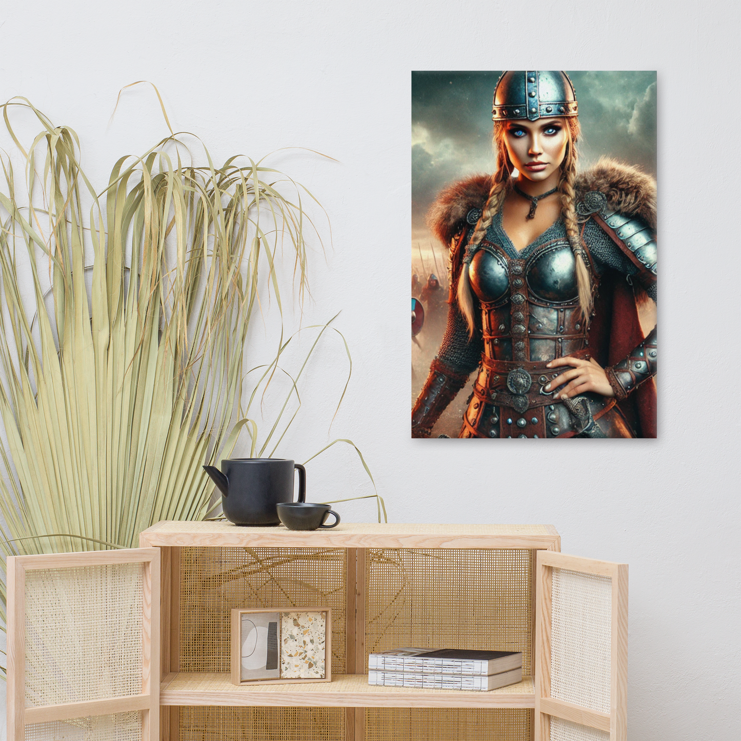 Vikingvrouw Canvas Schilderij - Stoer en Krachtig Wanddecoratie - Premium Kwaliteit -Scandinavische Kunst