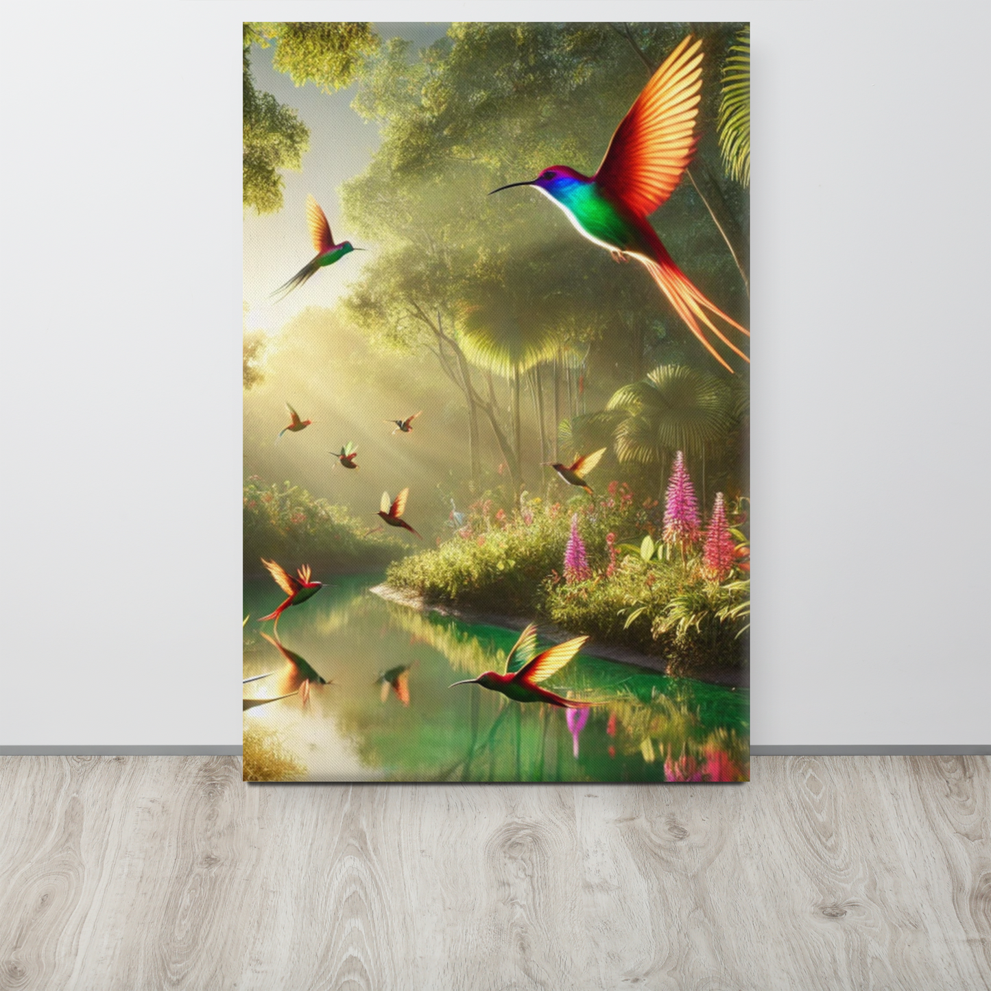 Levendige Canvas Wanddecoratie - Tropische Kolibrie in Bloei
