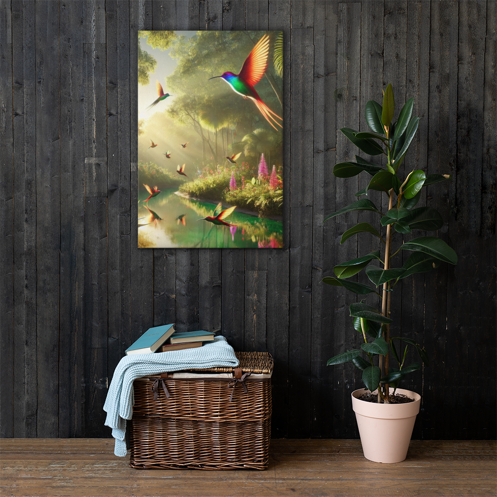 Levendige Canvas Wanddecoratie - Tropische Kolibrie in Bloei