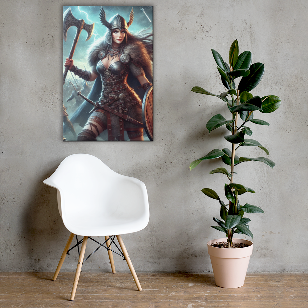 Vikingvrouw Canvas Schilderij - Stoer en Uniek Wanddecoratie - Premium Kwaliteit