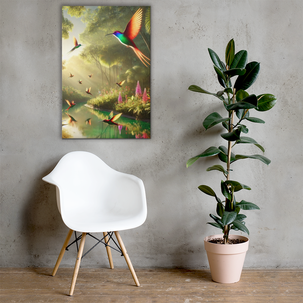 Levendige Canvas Wanddecoratie - Tropische Kolibrie in Bloei