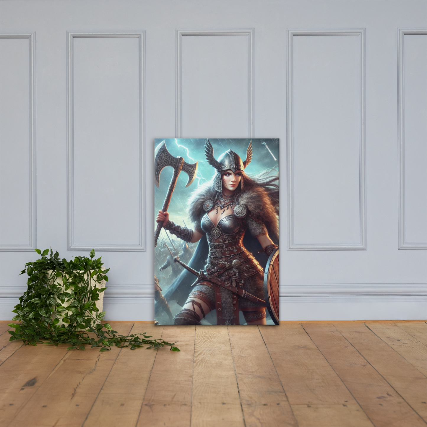 Vikingvrouw Canvas Schilderij - Stoer en Uniek Wanddecoratie - Premium Kwaliteit