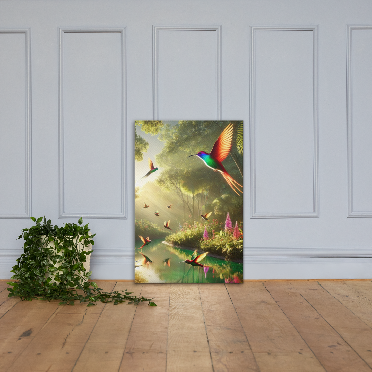 Levendige Canvas Wanddecoratie - Tropische Kolibrie in Bloei