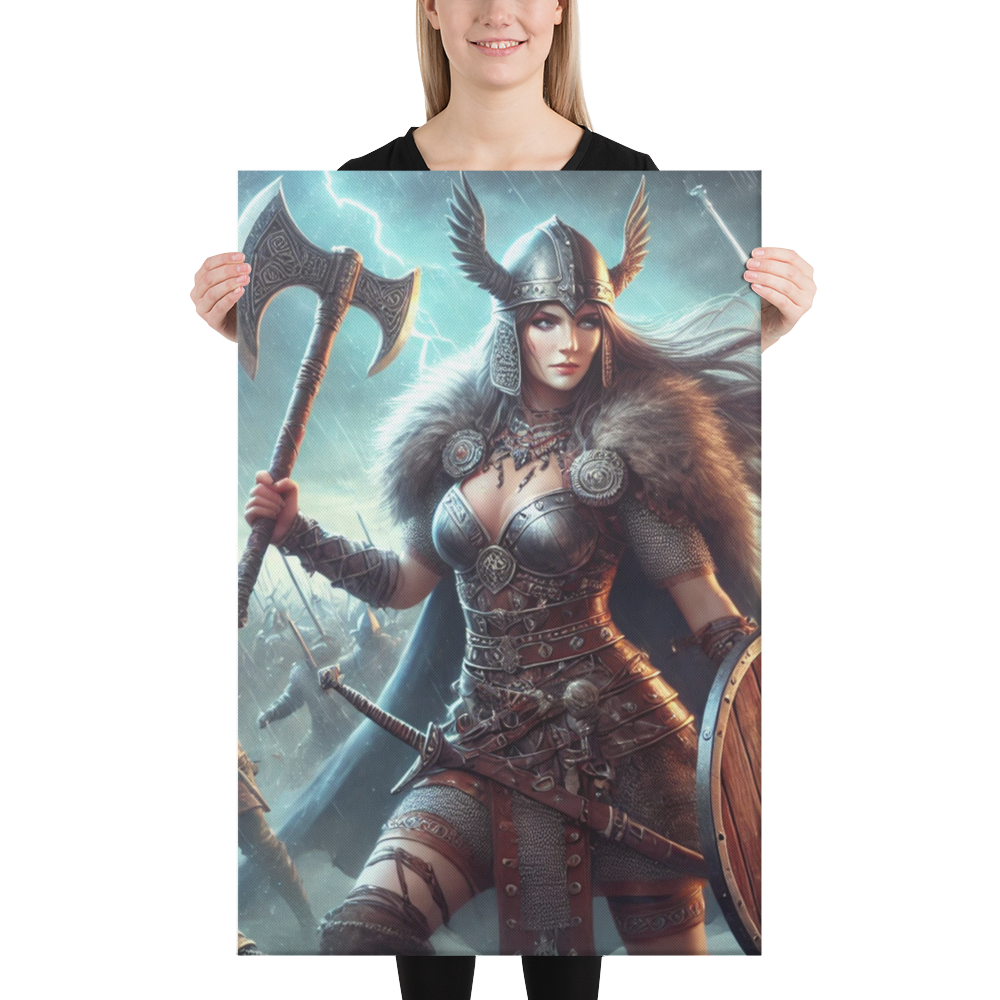 Vikingvrouw Canvas Schilderij - Stoer en Uniek Wanddecoratie - Premium Kwaliteit