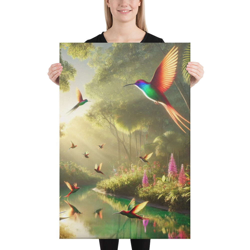 Levendige Canvas Wanddecoratie - Tropische Kolibrie in Bloei