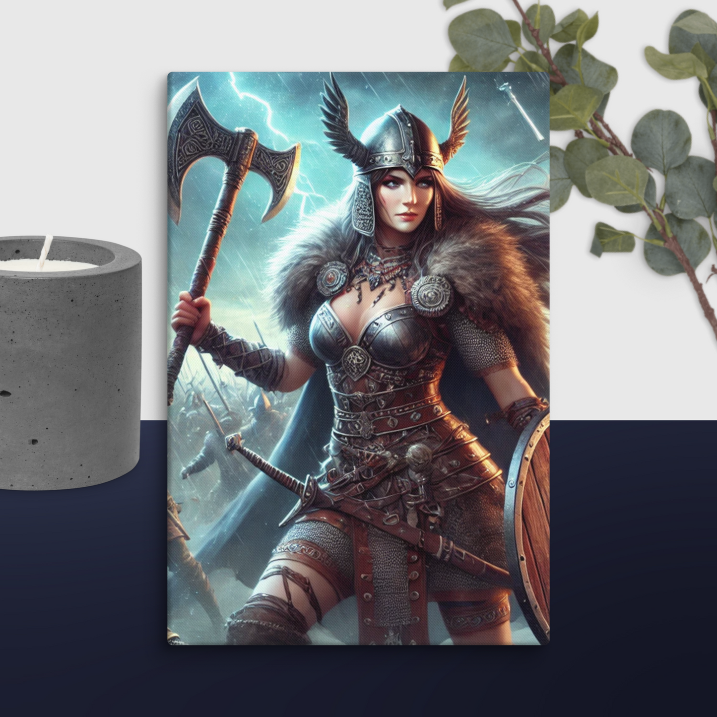 Vikingvrouw Canvas Schilderij - Stoer en Uniek Wanddecoratie - Premium Kwaliteit