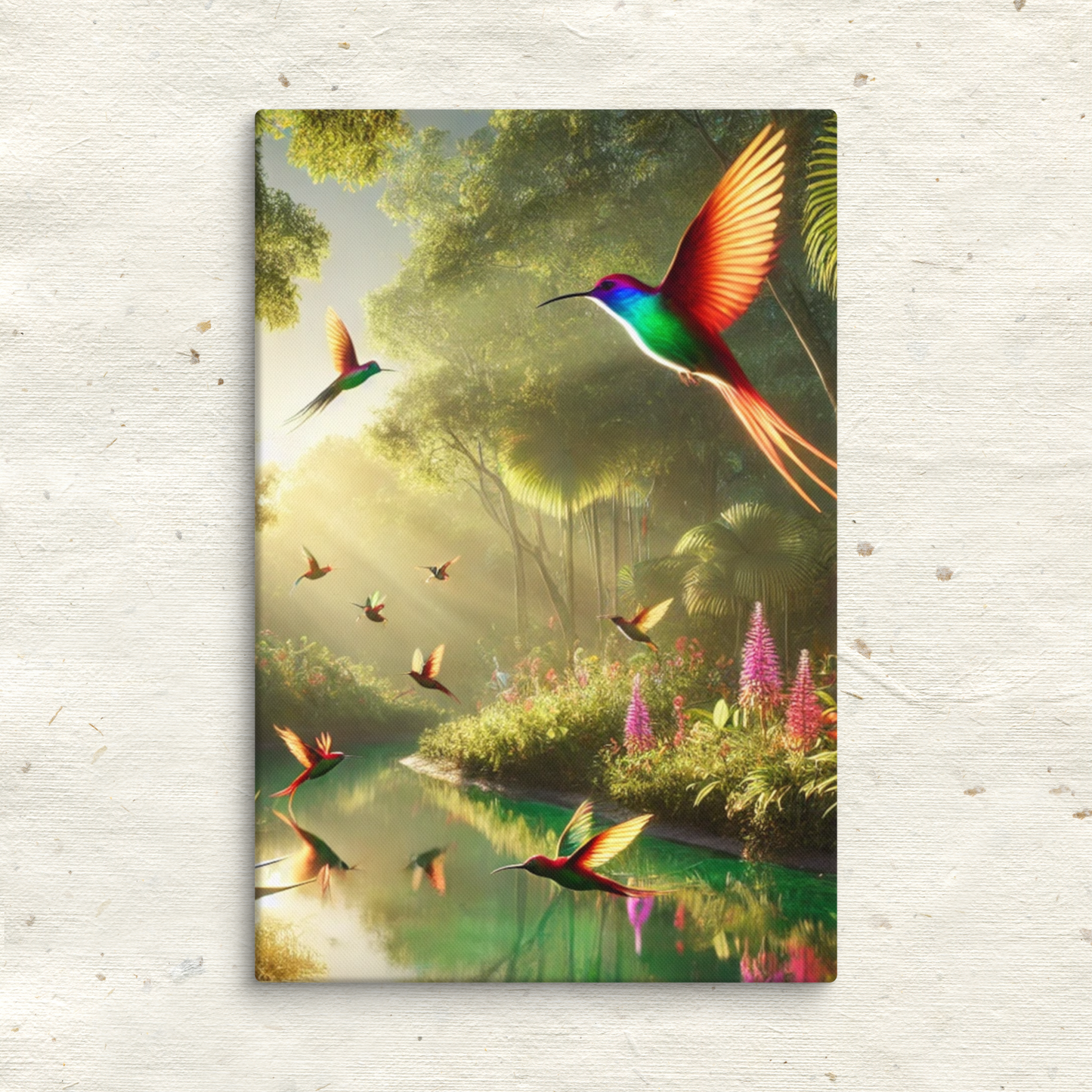 Levendige Canvas Wanddecoratie - Tropische Kolibrie in Bloei