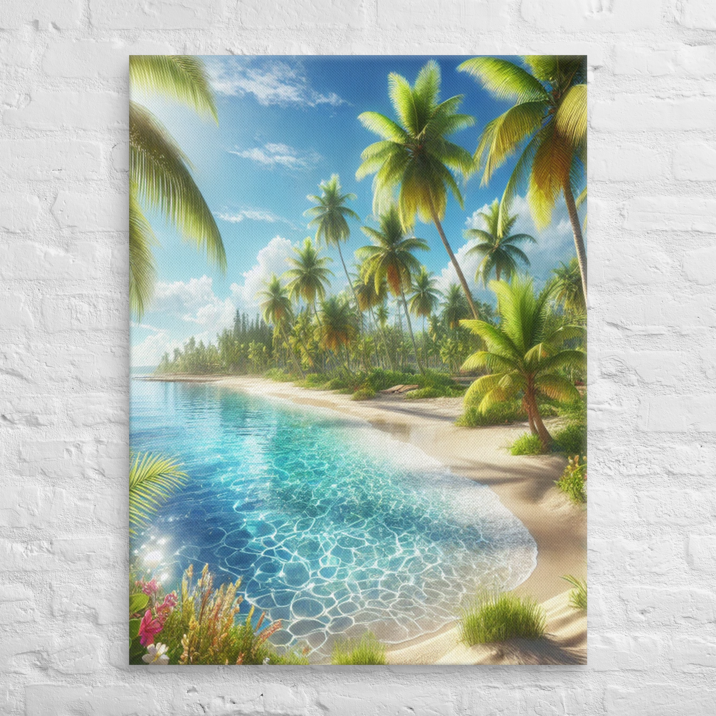 Canvas Wanddecoratie - Rustgevend Strand met Heldere Zee en Palmbomen - Premium Kwaliteit