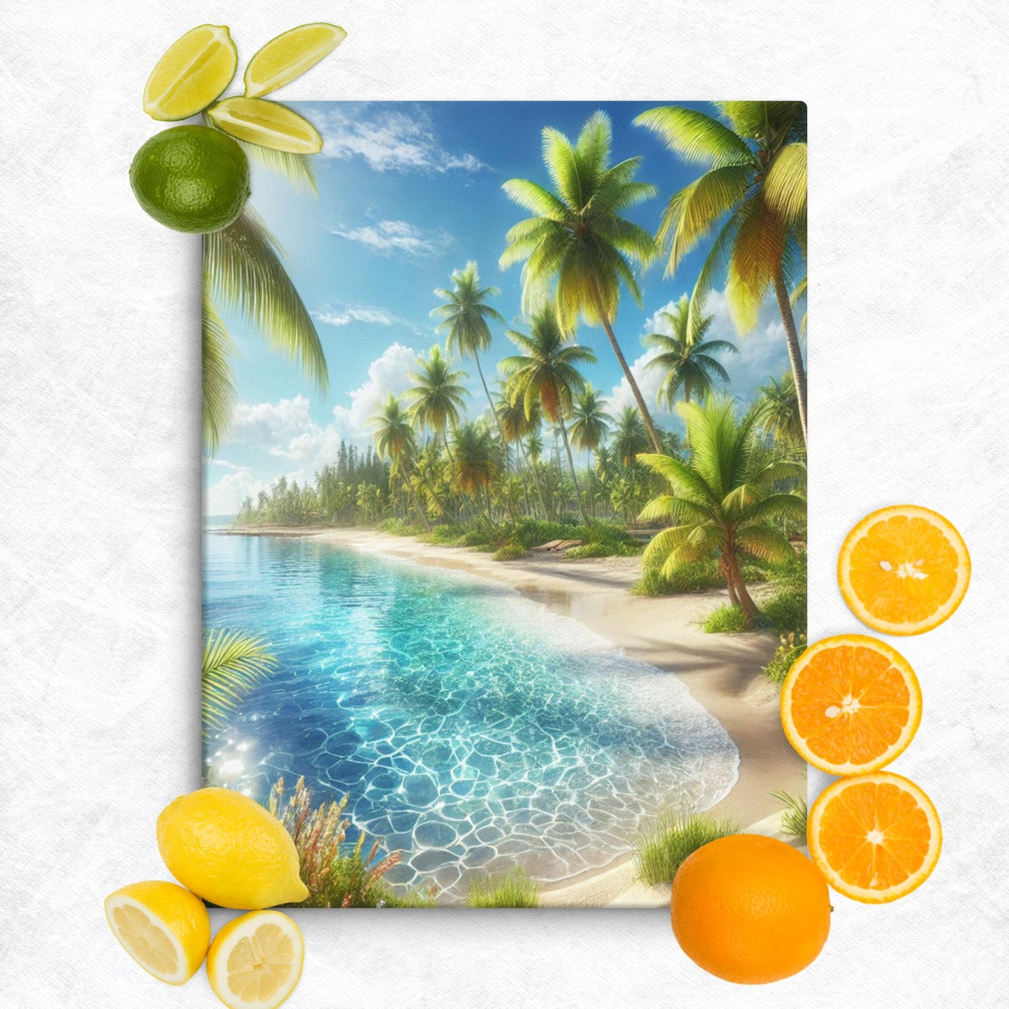 Canvas Wanddecoratie - Rustgevend Strand met Heldere Zee en Palmbomen - Premium Kwaliteit