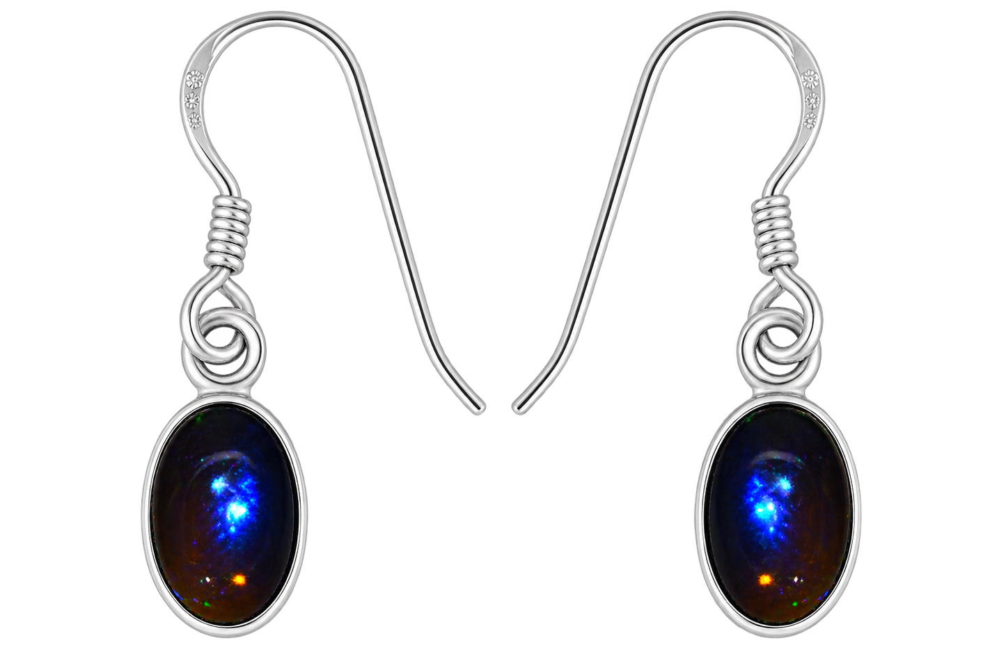 Oorbellen met zwarte Ethiopische opaal – ovaal, zwart, 925 sterling zilver