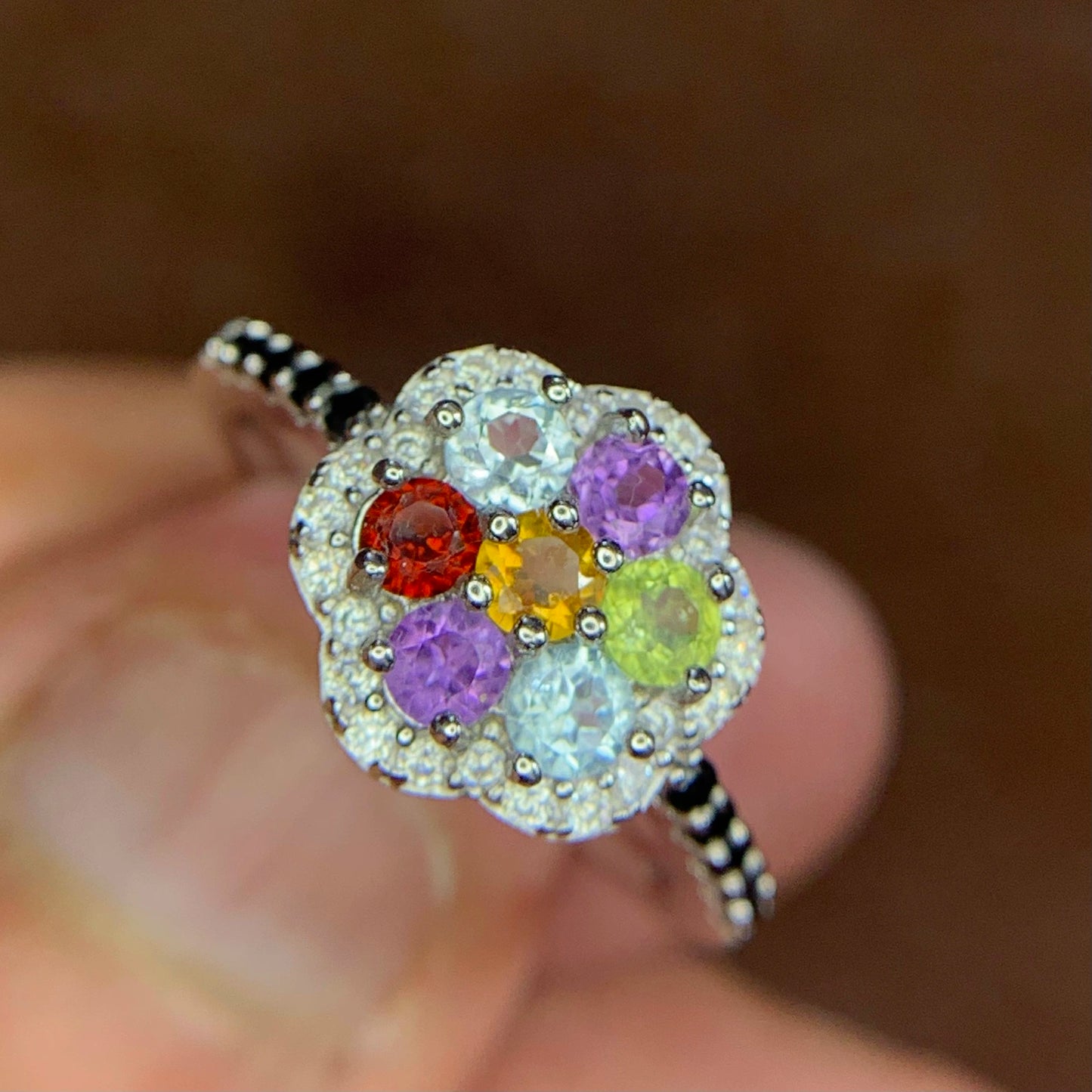 Multicolor edelstenenring – 15.84 ct, gerhodineerd, 925 sterling zilver