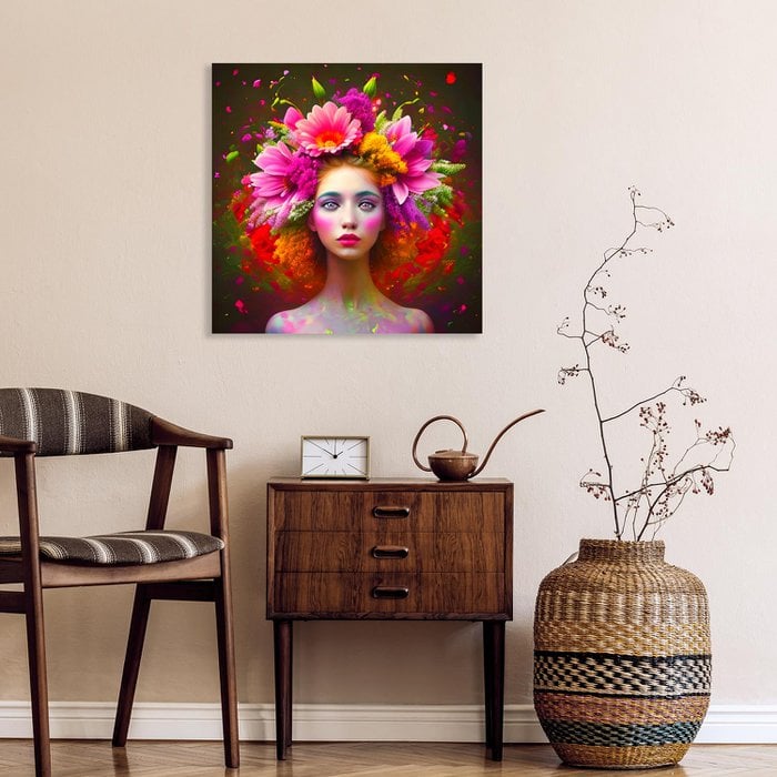 Prachtige Acrylglas Schilderij “Flower Woman I” – Vrouw met Bloemen in Haar