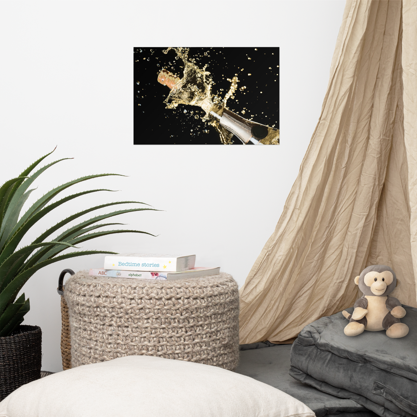 Luxe Acrylglas Kunstwerk met Champagne & Bladgoud – Stijlvol Accent