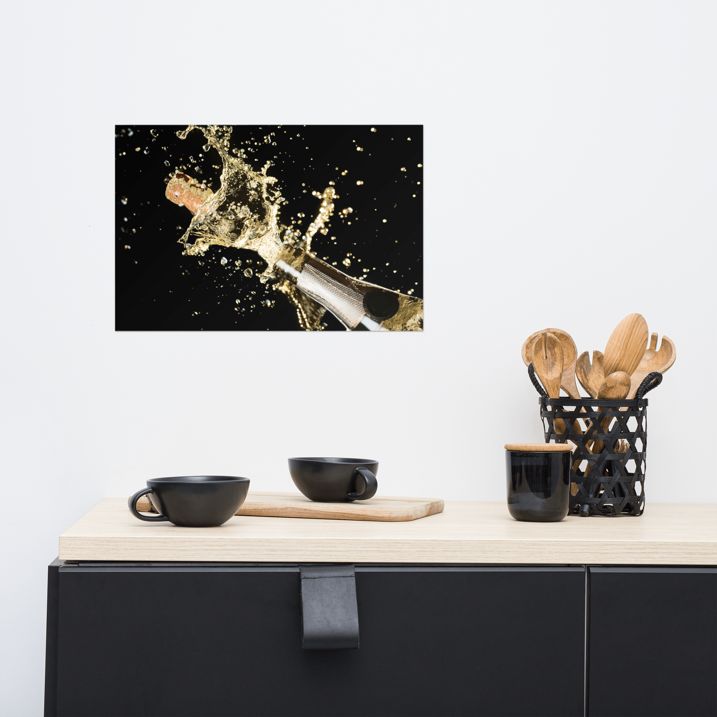 Luxe Acrylglas Kunstwerk met Champagne & Bladgoud – Stijlvol Accent