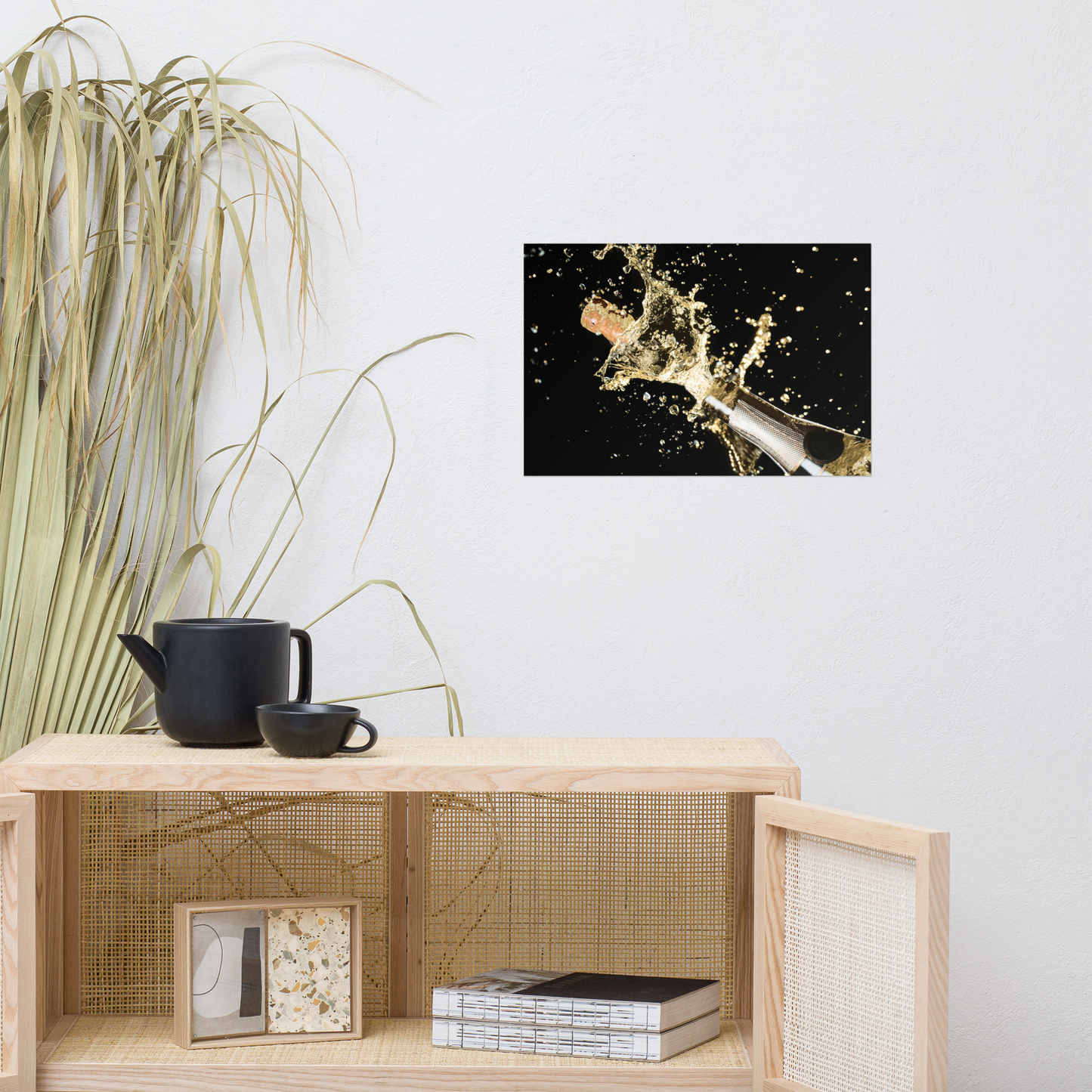 Luxe Acrylglas Kunstwerk met Champagne & Bladgoud – Stijlvol Accent