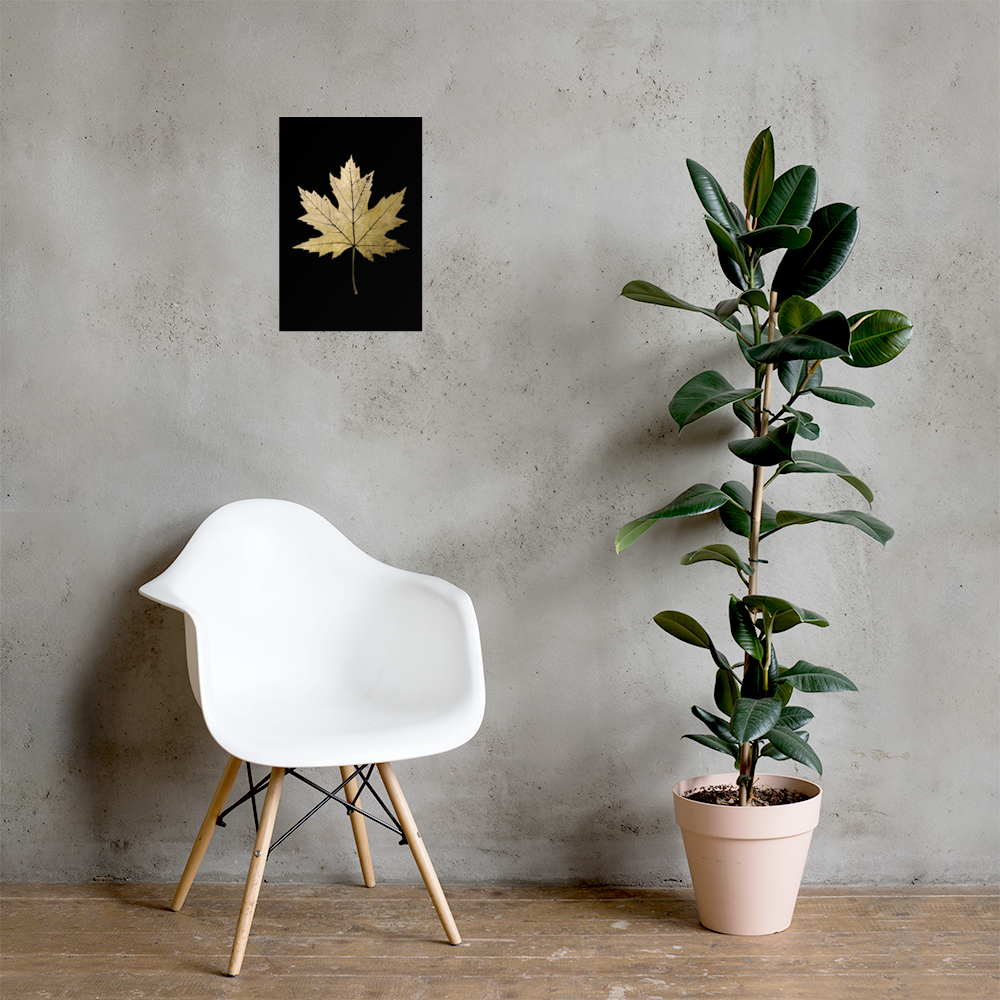 Gouden Esdoornblad Kunstwerk op Acrylglas – Exclusieve Natuurdecoratie met Bladgoud