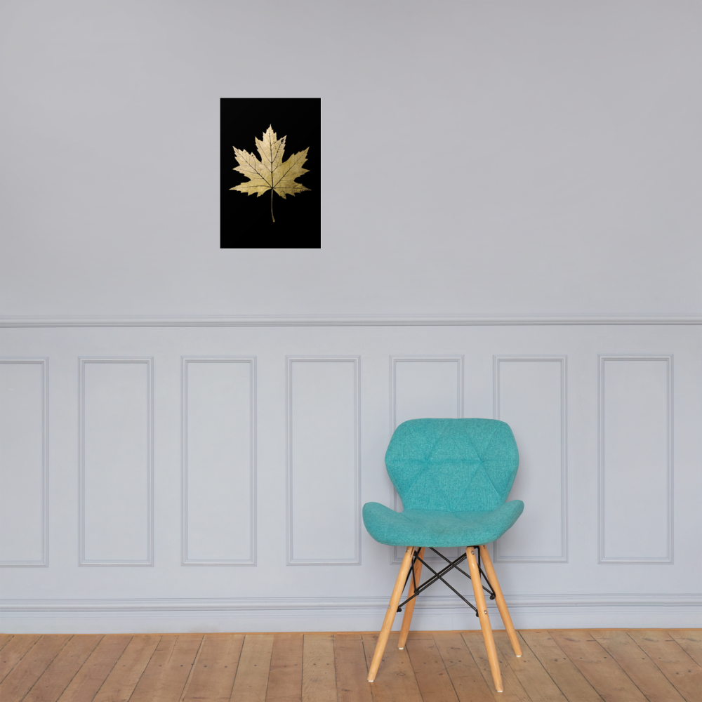 Gouden Esdoornblad Kunstwerk op Acrylglas – Exclusieve Natuurdecoratie met Bladgoud