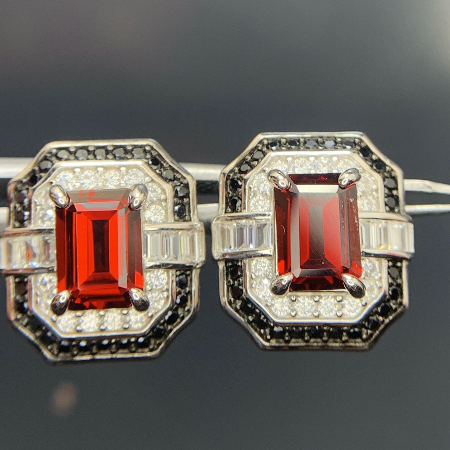 25.64 CT Natural Garnet with Spinel Ear Studs in 925 Silver|Rhodium Plated