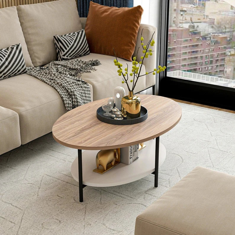 Prachtig unieke houten salontafel met metalen poten