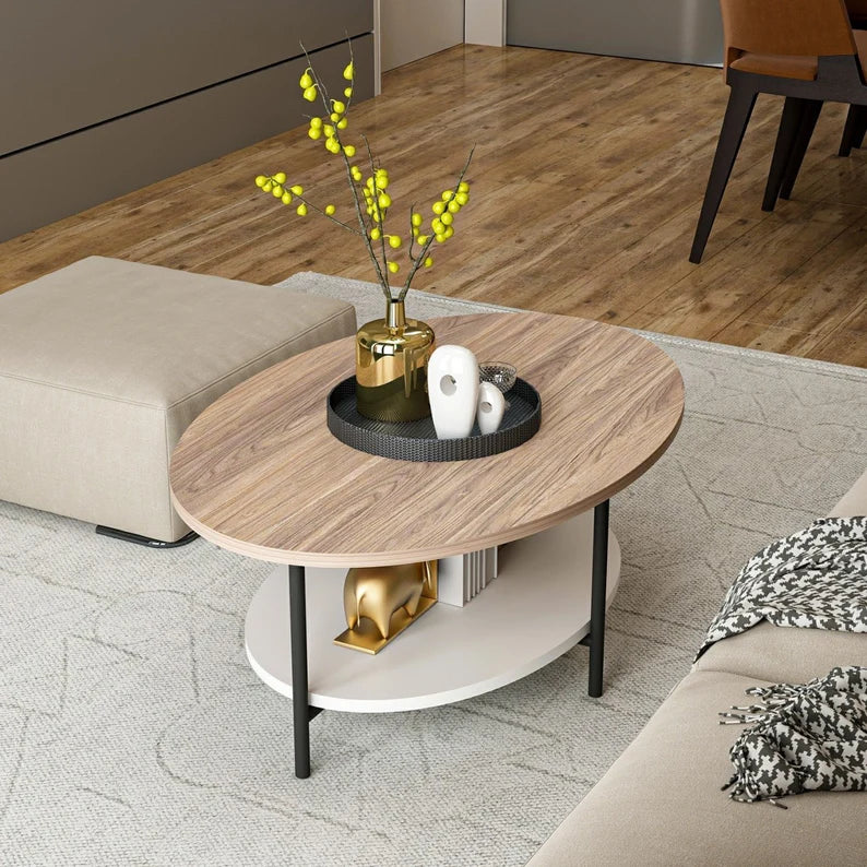 Prachtig unieke houten salontafel met metalen poten